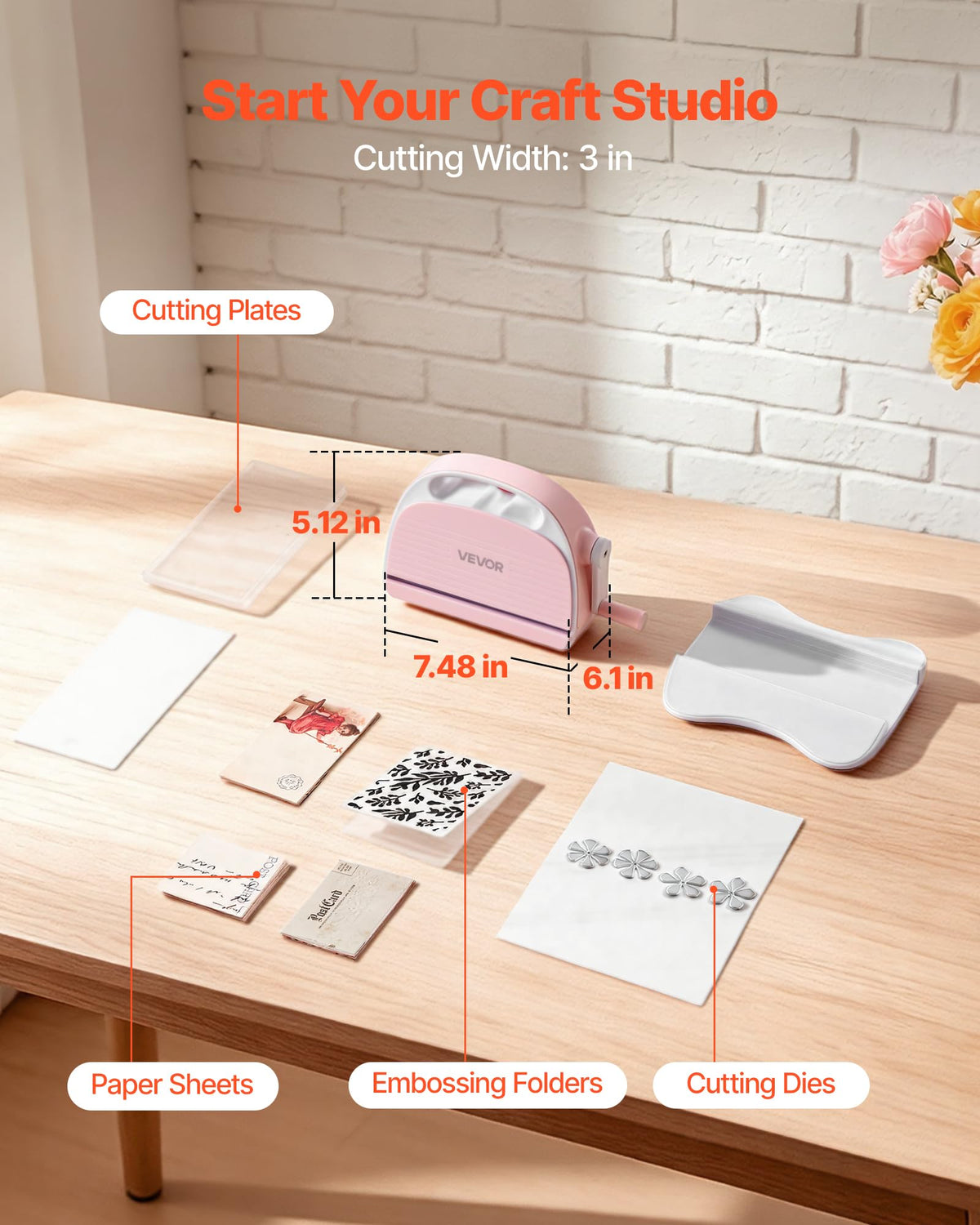VEVOR Manual Die Cutting and Embossing Machine, 9" Opening, Portable Die Cut Machine Set with Cutting Dies, Embossing Folders, Paper Sheets, Cutting Plates, for Scrapbooking, Card Making, Crafting