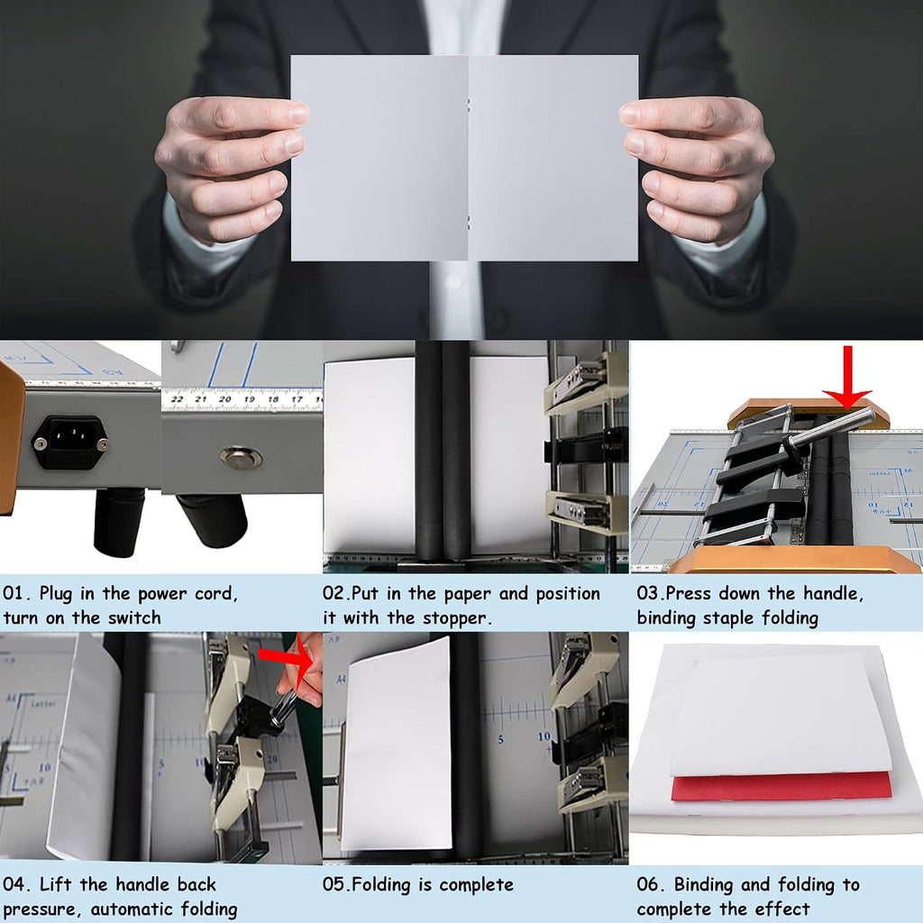 INTSUPERMAI Automatic Booklet Binding and Folding Machine,12.48" X 17.32" Maximum Folding Size, Folds 17 Sheets of 80 GSM Paper, for Booklet Production Such As Atlases, Brochures, Books, ETC.