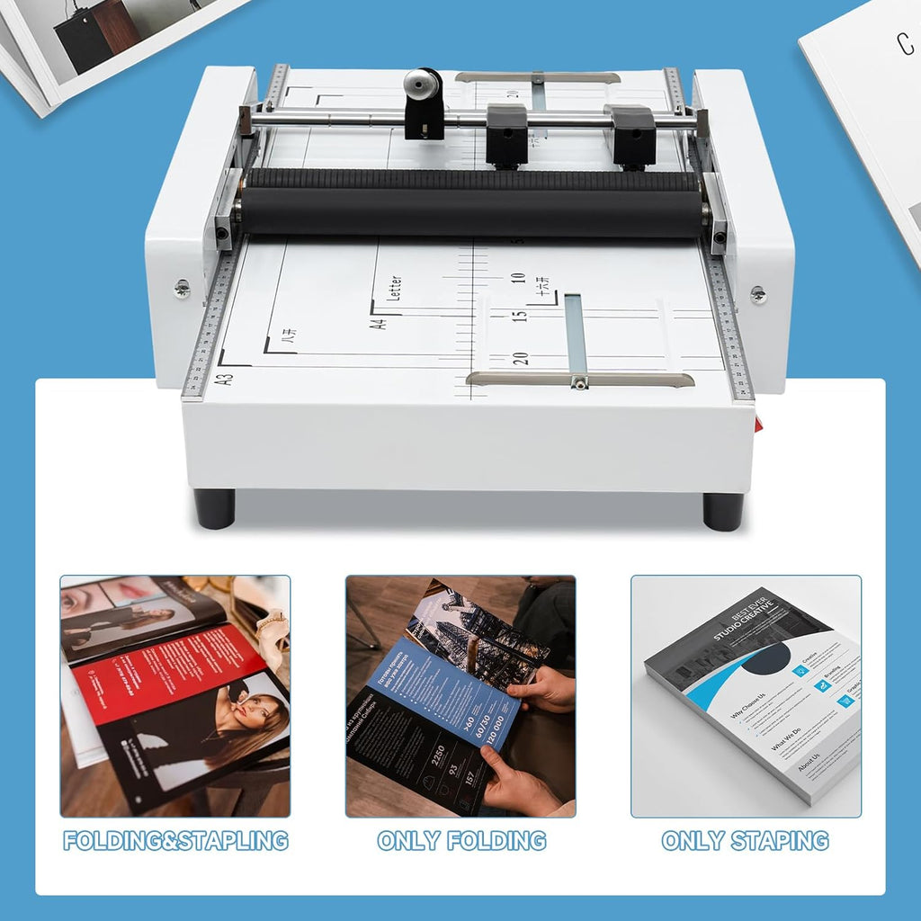 Paper Folding Machine, A3 Paper Folder Machine Automatic Booklet Maker Booklet Making Machine Paper Bookbinding Folding Machine 200-300 Booklets/Hour