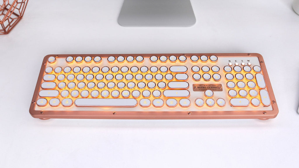 Azio Retro Classic Bluetooth Elwood - Bluetooth Luxury Vintage Backlit Mechanical Keyboard (Blue Switch, Walnut Wood, Gunmetal Matte Frame)(MK-RETRO-W-BT-01-US)