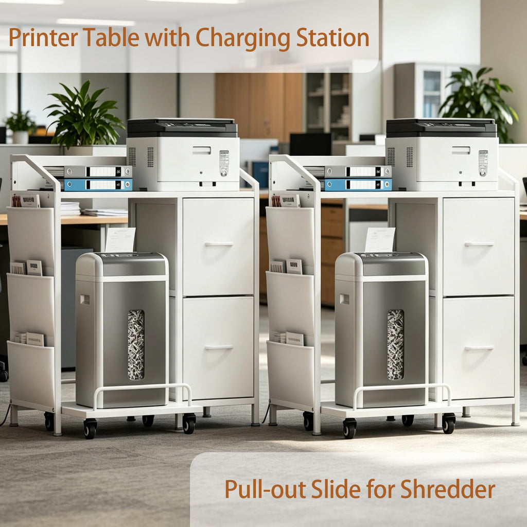 Printer Stand with Storage, Lateral Office Filing Cabinets with Power outlets & USB Charging Port, File Cabinet with Large Printer Stands for Home Office, Shredder Stand Rack (Black)