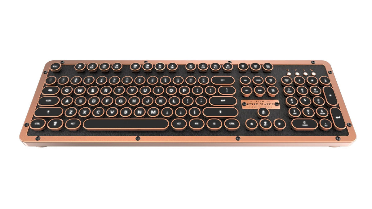 Azio Retro Classic Bluetooth Elwood - Bluetooth Luxury Vintage Backlit Mechanical Keyboard (Blue Switch, Walnut Wood, Gunmetal Matte Frame)(MK-RETRO-W-BT-01-US)