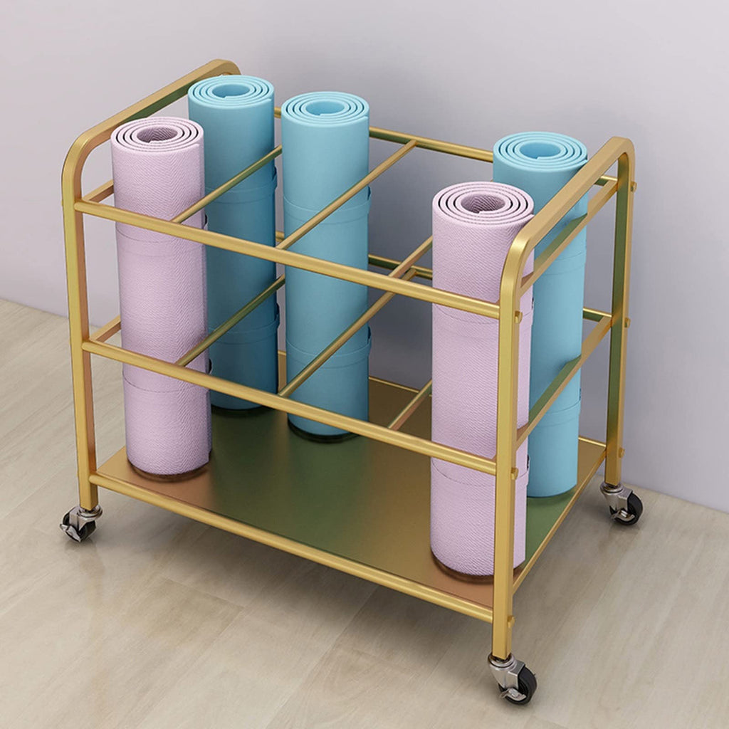 Home Gym Yoga Mat Rack - Rolling Foam Roller Storage Cart with Lockable Wheels, Metal Stand for Exercise Mats & Runner Rugs, Black, 31.5"X19.6"X27.5",Black,31.5x19.6x27.5in