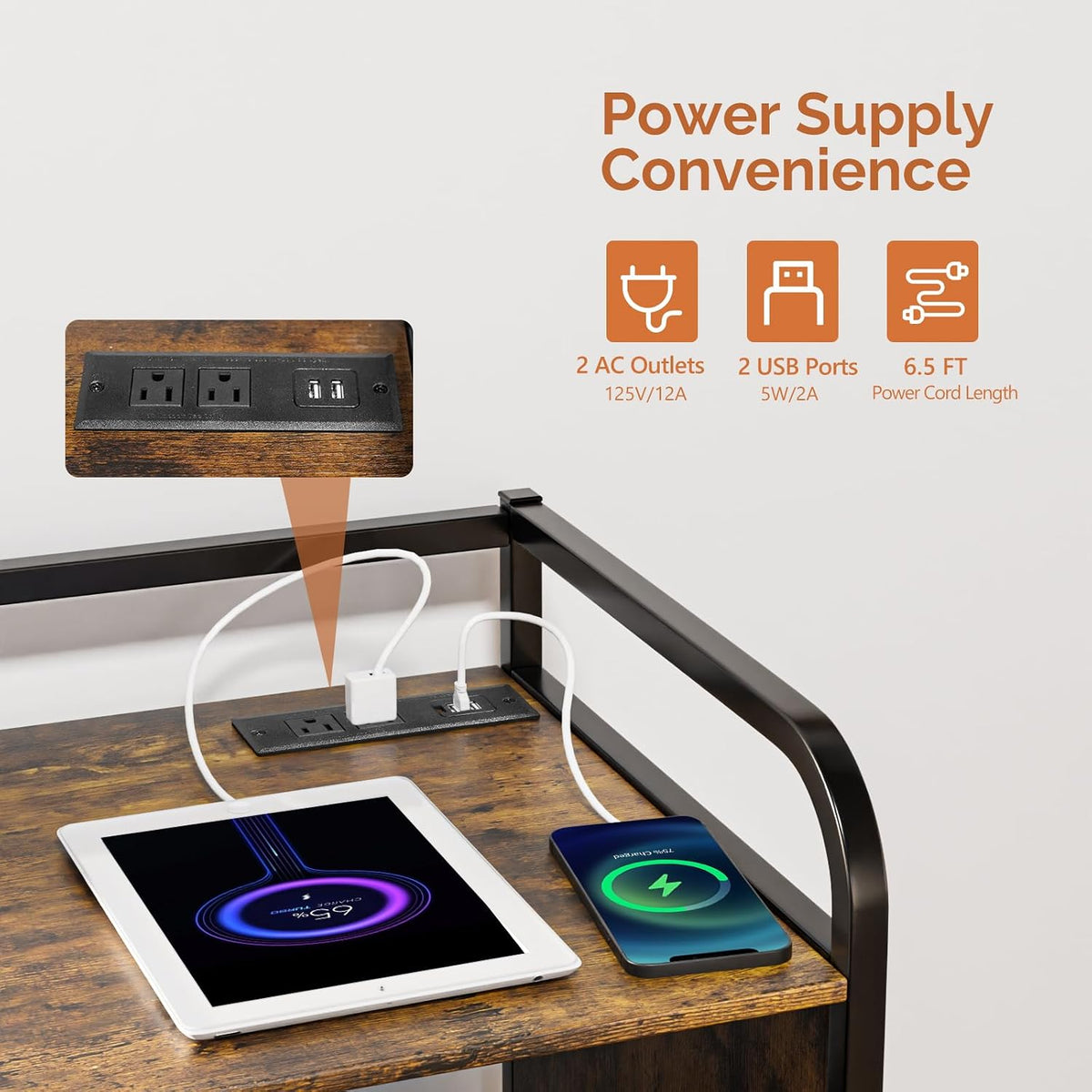 VINGLI Multifunctional Printer Stand with Trolley, Paper Shredder Stand Rack with Wheels, Lateral Office Storage Cabinets with Socket and USB Charging Port, Open Shelves for Home Office, Rustic Brown
