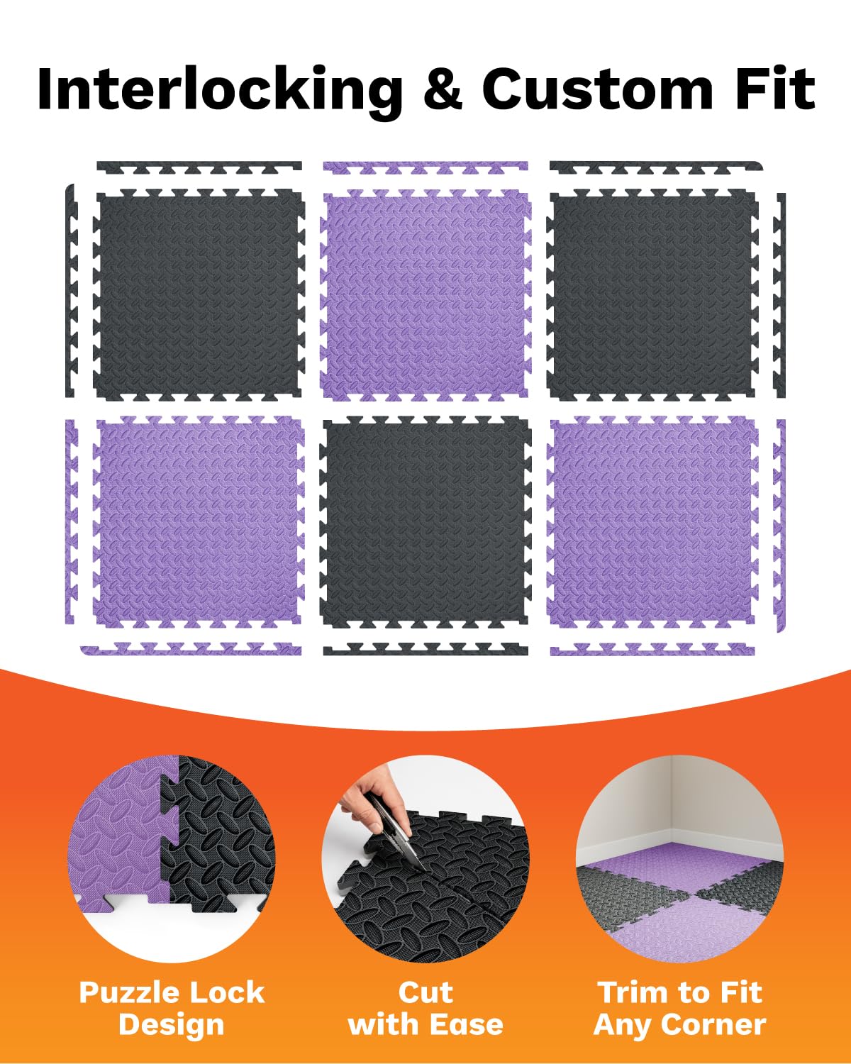AIRHOP Upgraded 0.79" Extra Thick 48 Sq Ft High-Density Eva Foam Exercise Gym Mats, 12 Pcs Large Interlocking Puzzle Floor Tiles (24"x24") for Home Gym