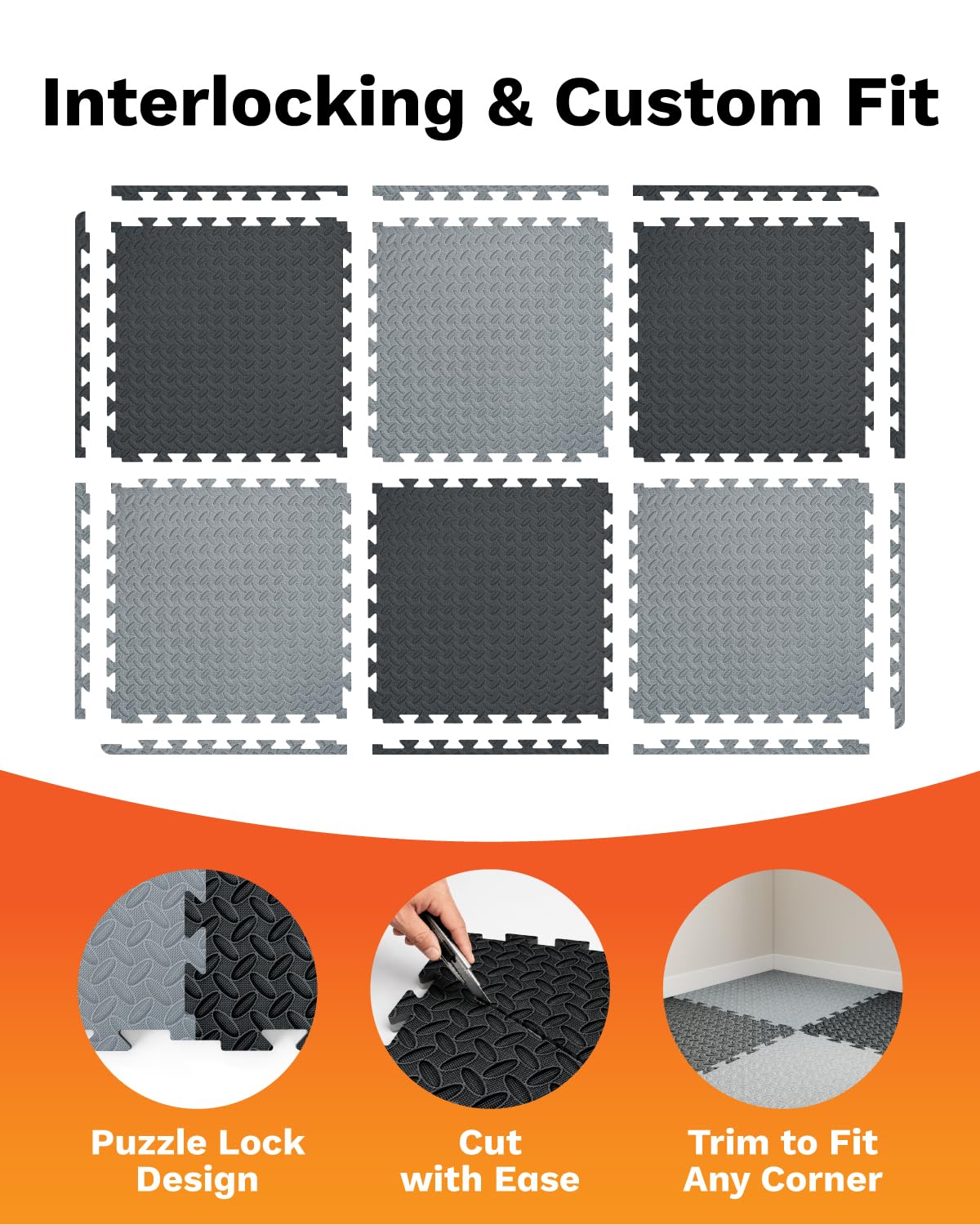 AIRHOP Upgraded 0.79" Extra Thick 48 Sq Ft High-Density Eva Foam Exercise Gym Mats, 12 Pcs Large Interlocking Puzzle Floor Tiles (24"x24") for Home Gym