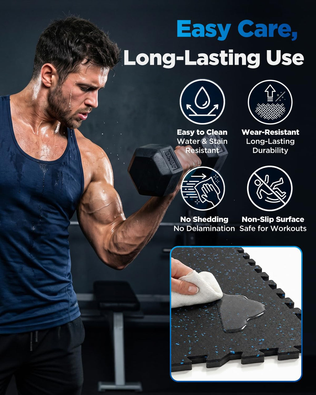0.6" Thicker 12 Pcs Rubber Top Gym Flooring for Home Gym, Gym Mat