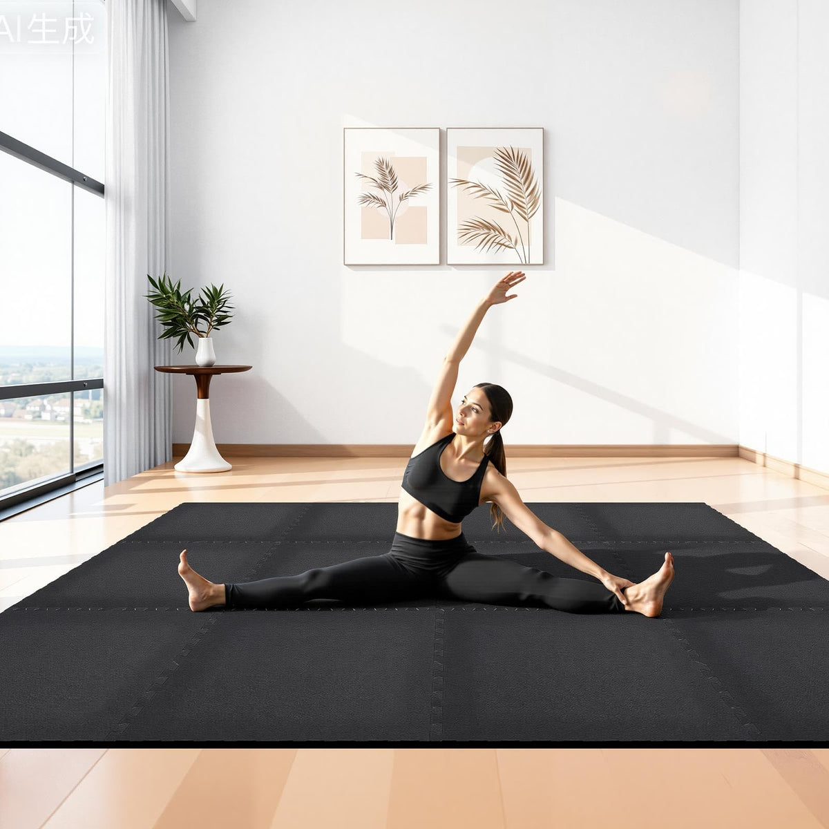 VEVOR 0.56Inch 96sq.ft 24 Tiles Gym Flooring for Home Gym, Rubber Top with High Density EVA Foam, 24 x 24In Gym Floor Exercise Equipment Mats, Interlocking Gym Mats, Puzzle Workout Mats, Black & Gray
