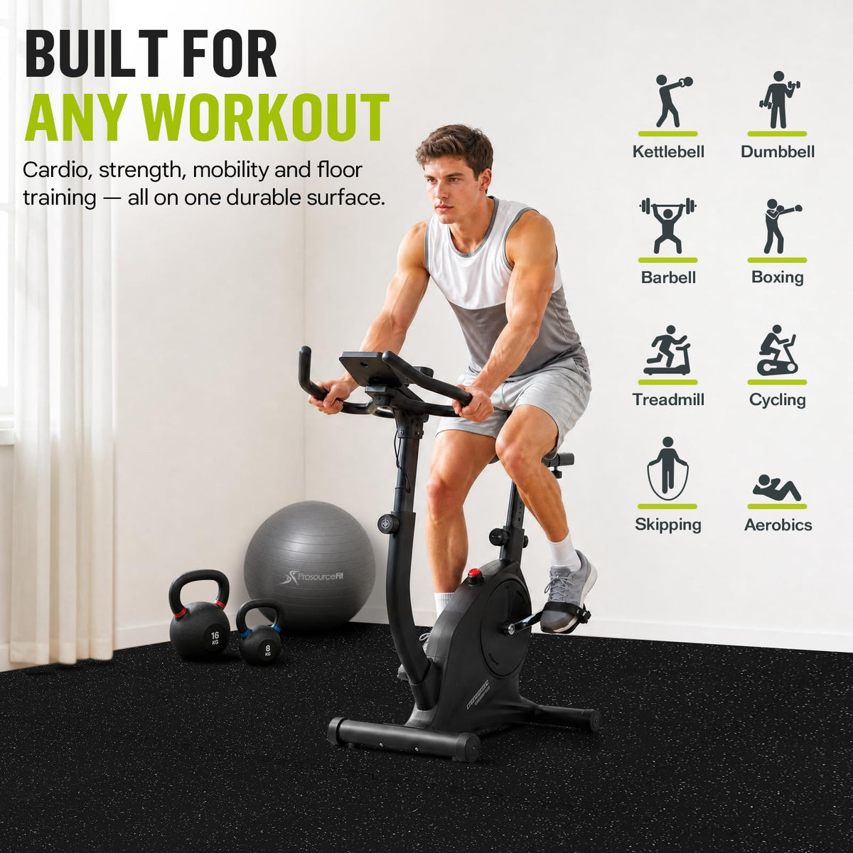 ProsourceFit Rubber Top Exercise Puzzle Mat Â¾-inch, EVA Foam, Protective Interlocking Tiles for Home Gym Equipment and Workouts; Grey, 24 SQ FT, 6 Tiles