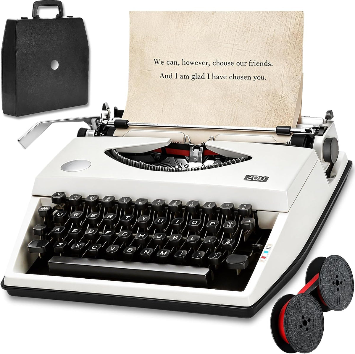 Manual Typewriter with Ribbon, Mechanical Retro Portable Typing Machine