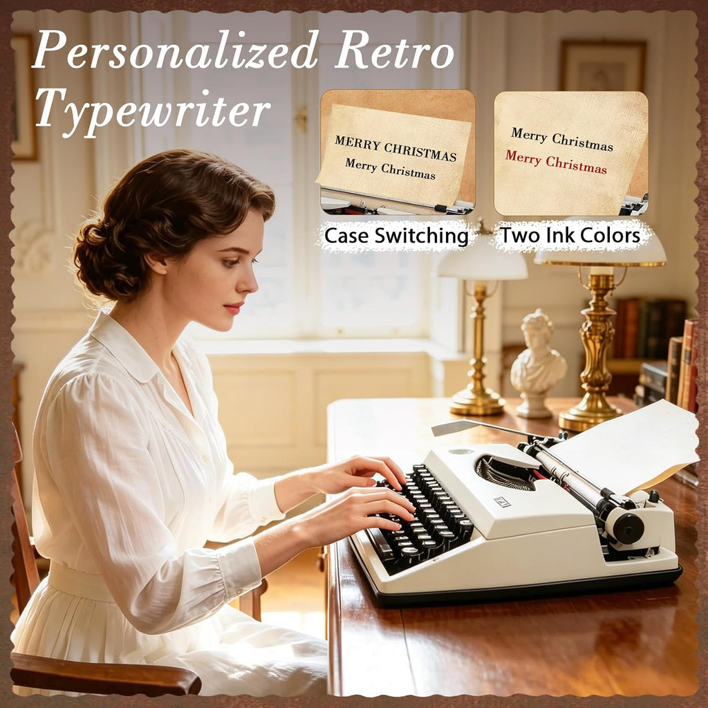 Manual Typewriter with Ribbon, Mechanical Retro Portable Typing Machine
