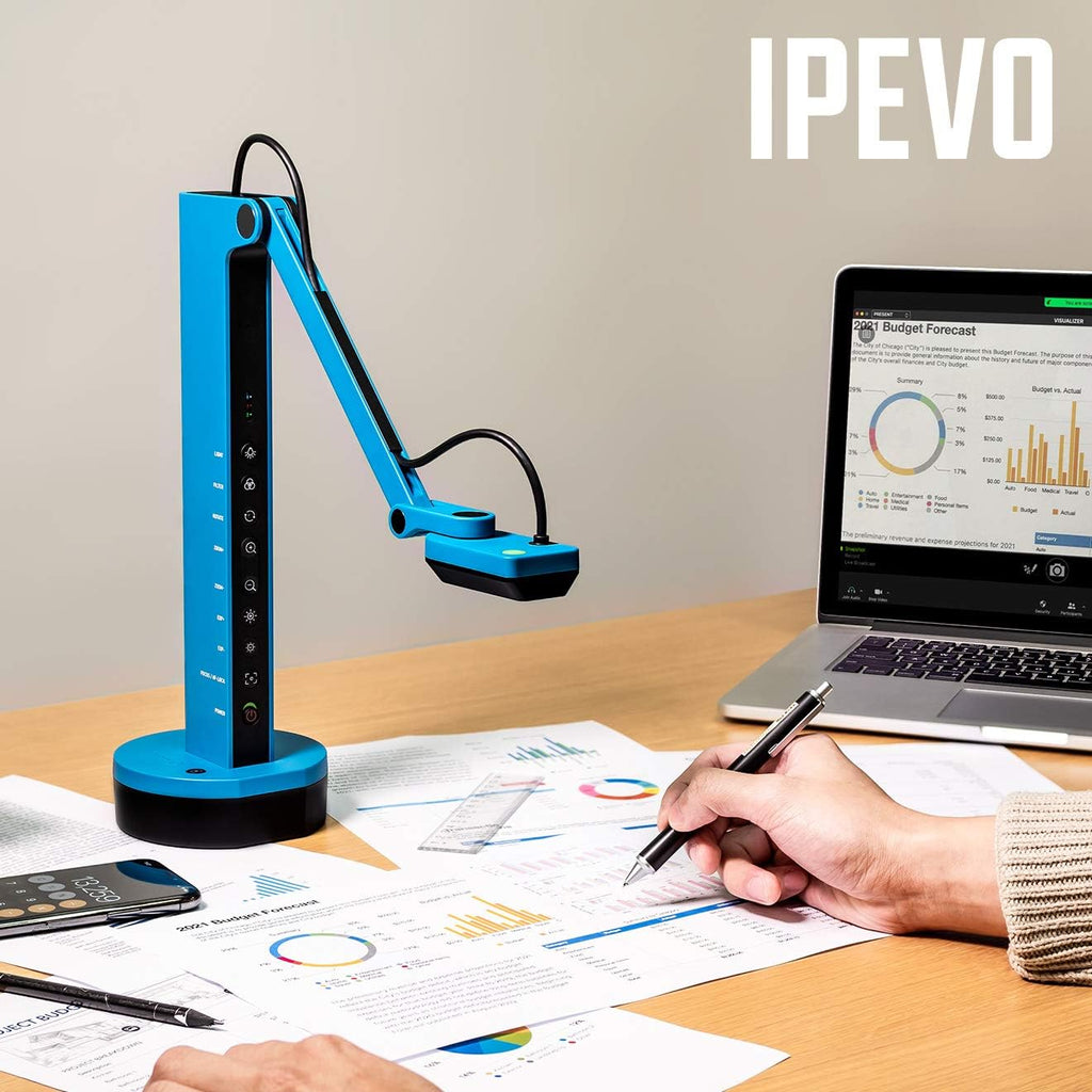 IPEVO VZ-X Wireless 8MP Document Camera, 3 Modes of Connectivity â Wi-Fi, HDMI, and USB, Compatible with Web Conferencing Software, Works Wirelessly with iOS, tvOS, and Android,Black, Blue