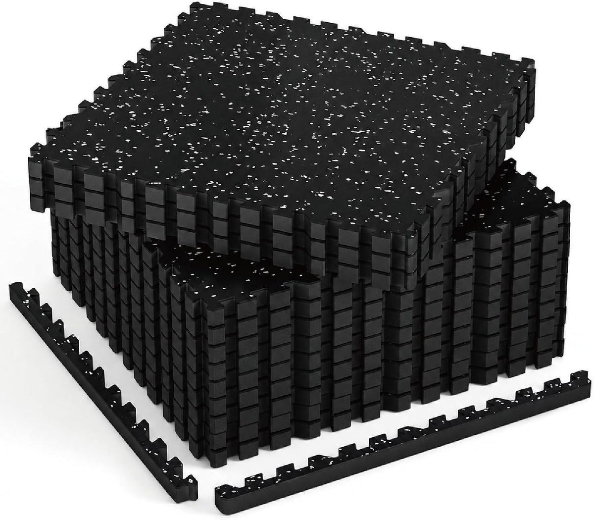 AIRHOP 1'' Ultra-Thick 48 Sq Ft Rubber Top Gym Flooring for Home Gym, 12 Tiles High Density EVA Foam Exercise Mats, Interlocking Puzzle Mats for Home Workout, Floor & Equipment Protection, Black/White