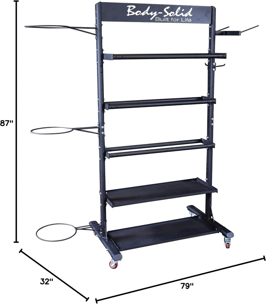 Body-Solid (GAR250) Compact Accessory Vertical Stand Rack for Organizing Medicine Balls, Slam Balls, Stability Balls, Kettlebells, Dumbbells, Jump Ropes, Foam Rollers, Yoga Mats and more