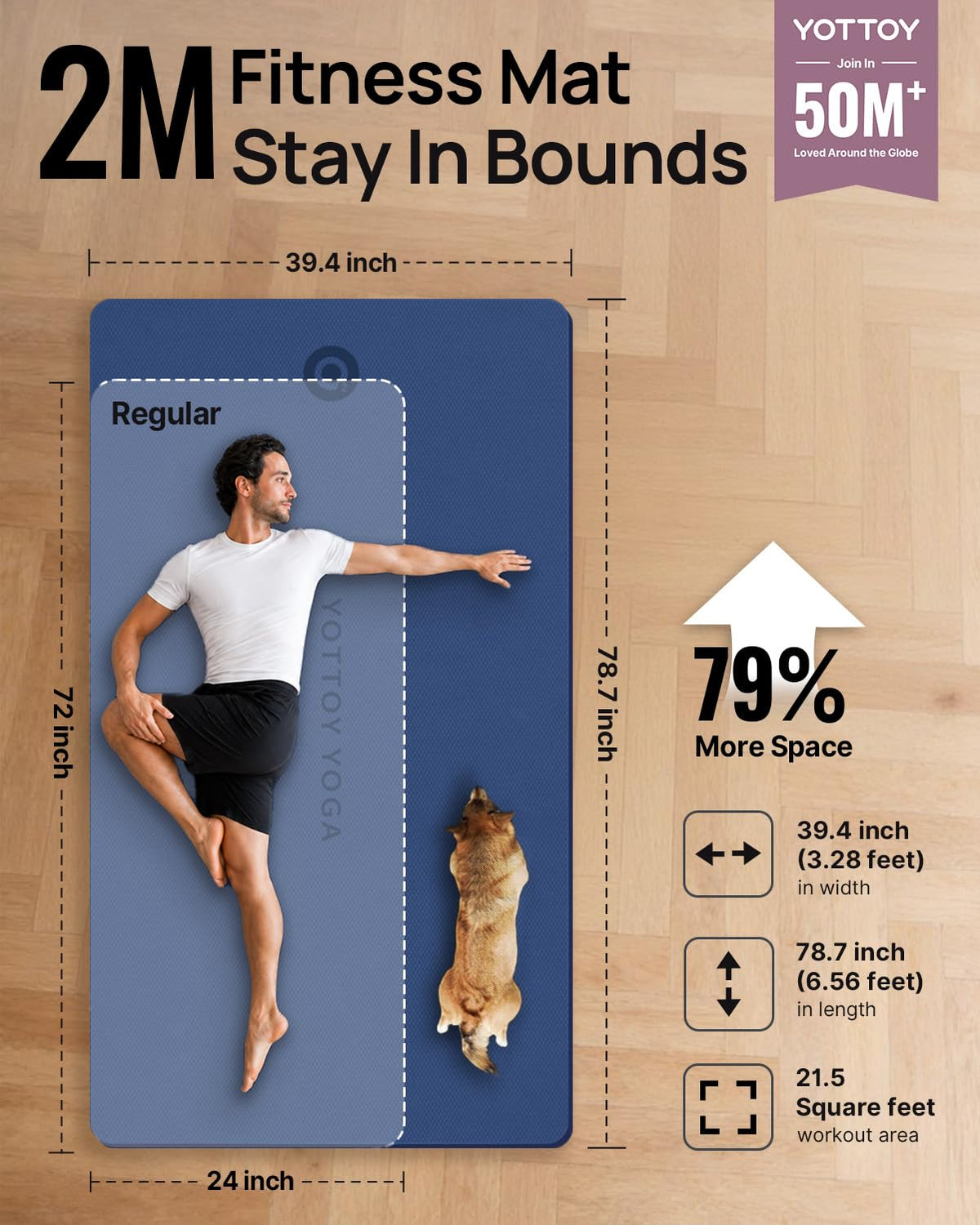 YOTTOY 75''x40'' Large Yoga Mat, Extra Thick Exercise Mat for Home Gym
