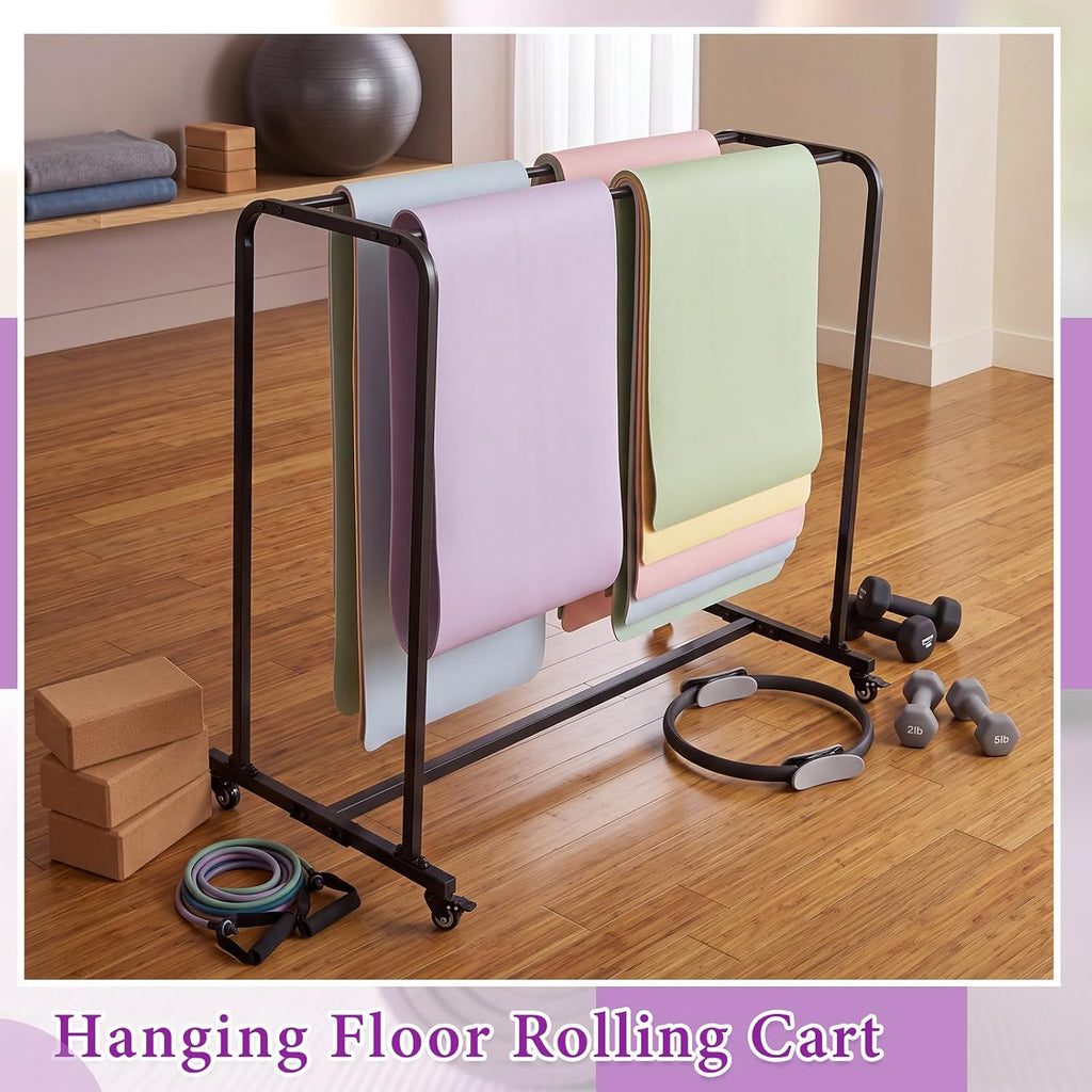 DaisyInner Yoga Mat Storage Rack with Wheels Holds up to 60-120 Yoga Mats Alloy Steel Rolling Exercise Mat Cart 54.5 x 48.5 x 25.5 Inches for Commercial Gym Studio School