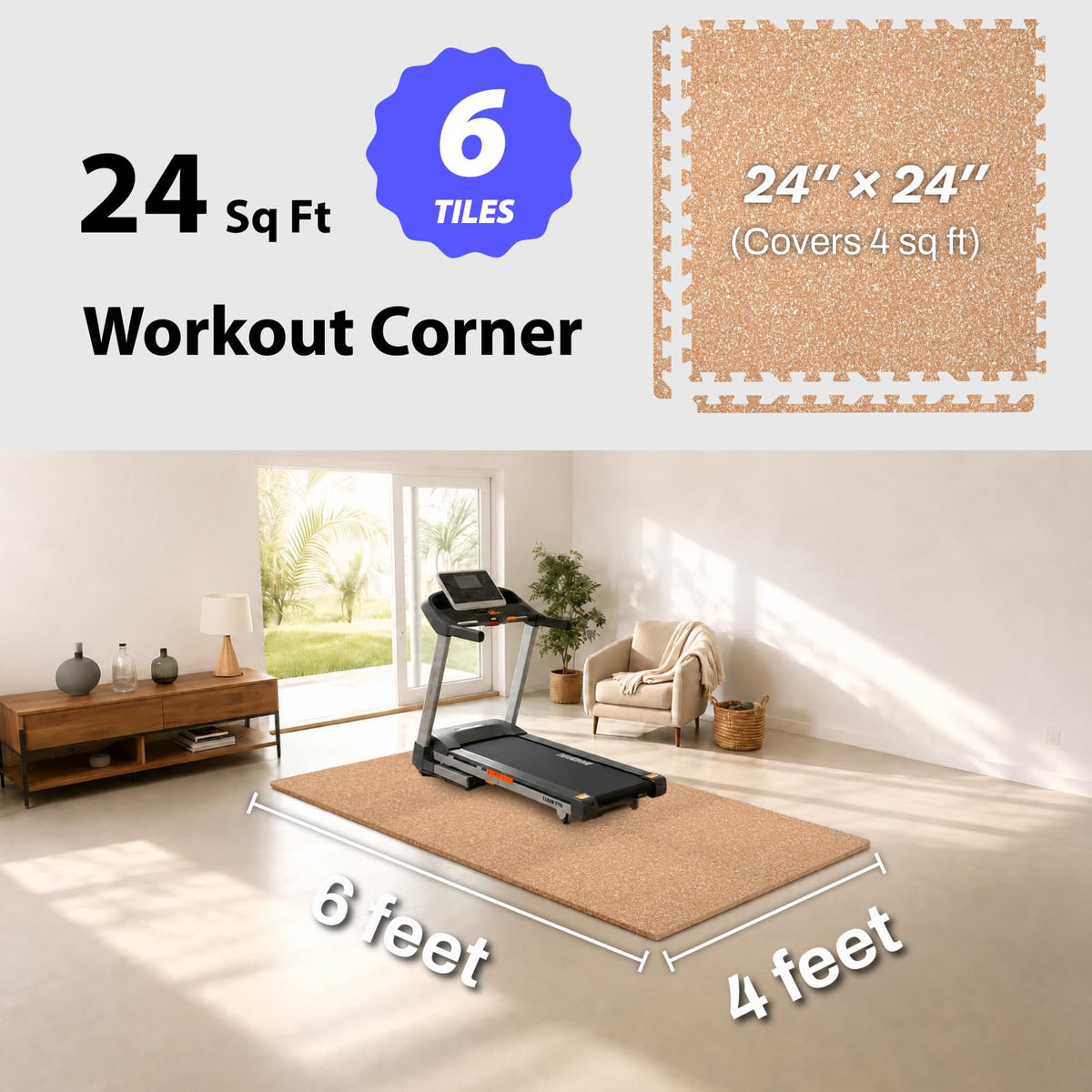 AIRHOP 1'' Ultra-Thick 48 Sq Ft Rubber Top Gym Flooring for Home Gym, 12 Tiles High Density EVA Foam Exercise Mats, Interlocking Puzzle Mats for Home Workout, Floor & Equipment Protection, Black/White