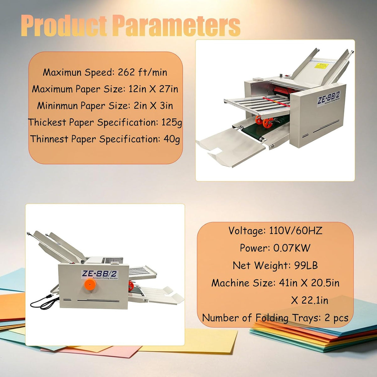 110V Folding Paper Machine with 2 Trays, Max Speed 262ft/min
