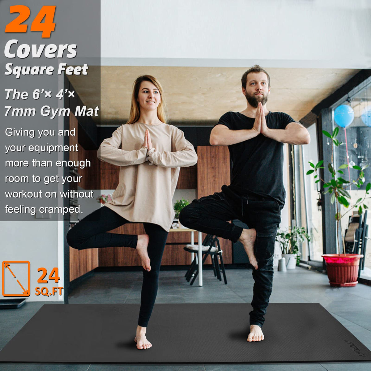 Large Exercise Mat 8'x5'|12'x6'|10'x6'|6'x4'|6'x2' Workout Mat for Home Gym Mats Exercise Heavy Duty Gym Flooring Fitness Mat Large Yoga Mat Cardio Mat for Weightlifting, Jump Rope, MMA, Shoe-Friendly