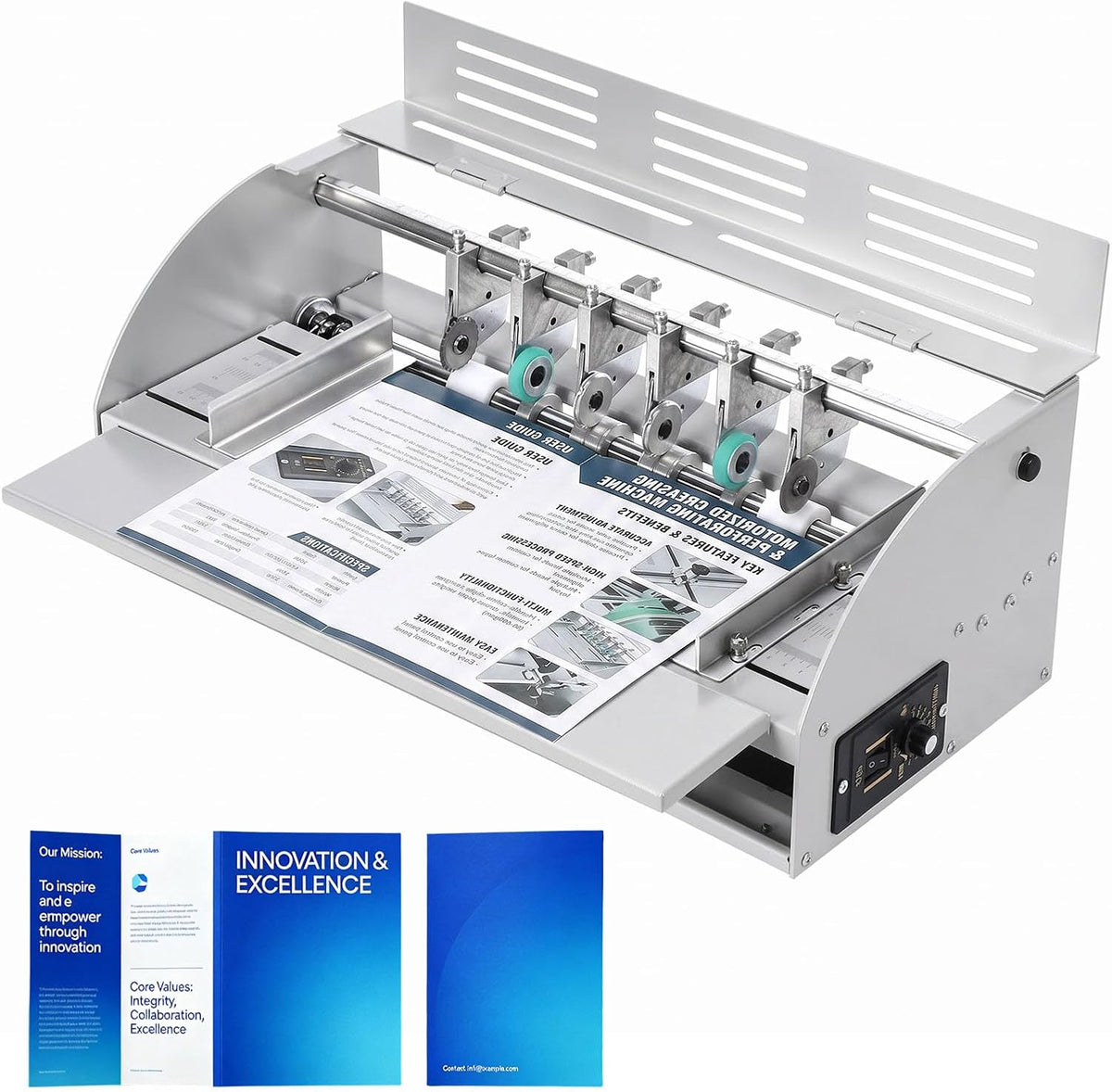 3-in-1 Electric Paper Creasing Machine with 0-100r/min Adjustable Speed, 18 Inch 460mm Paper Scorer Perforator Cutter Folding Machine for Invitations Tickets Cards Photos Documents, 110V