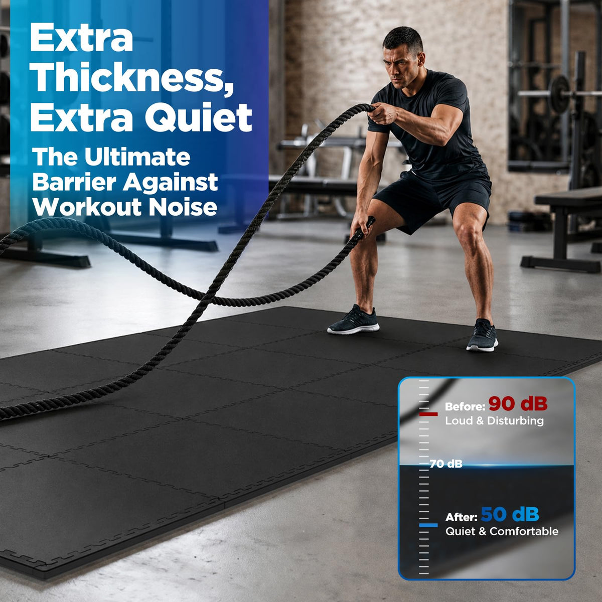 1'' Thick 48 Sq Ft Protective Gym Flooring for Home Gym, 12 Tiles Extra-Thick Rubber Top with High Density EVA Foam, Interlocking Exercise Equipment Mats, Heavy Weight Workout, Black & White