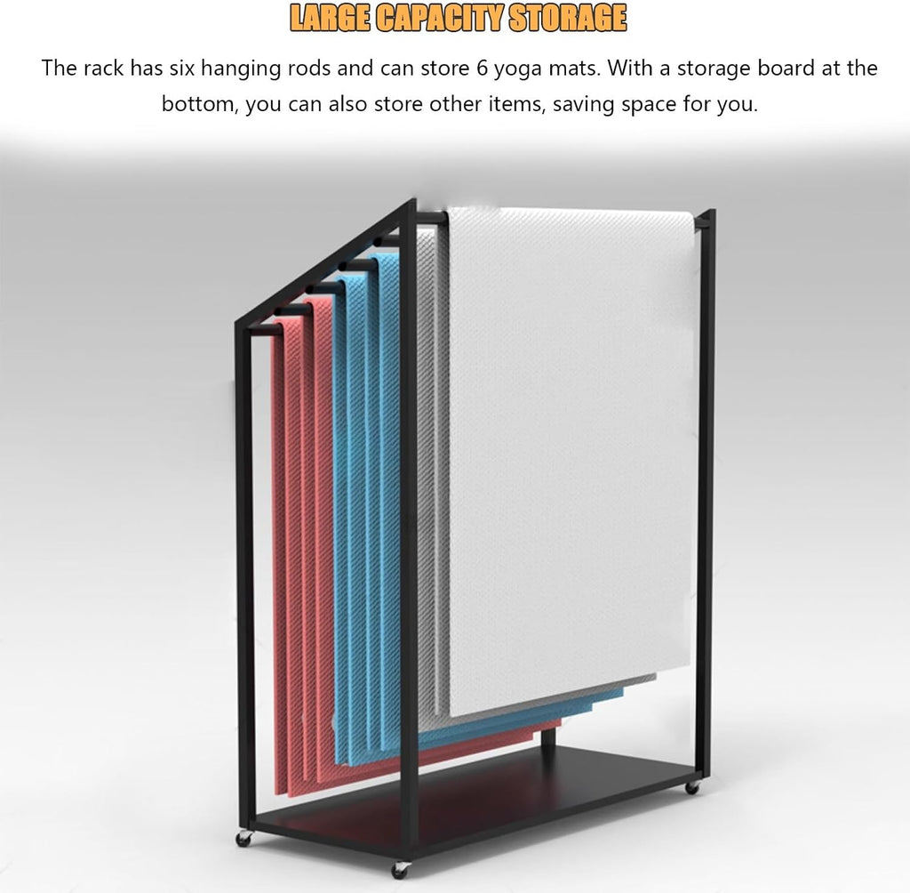 Aimery Yoga Mat Holder with Wheels, Metal Yoga Mat Storage Cart, Floor-Standing Yoga Mat Rack, Gym Mat Rack, Movable Towel Drying Rack, Scarf Display Rack