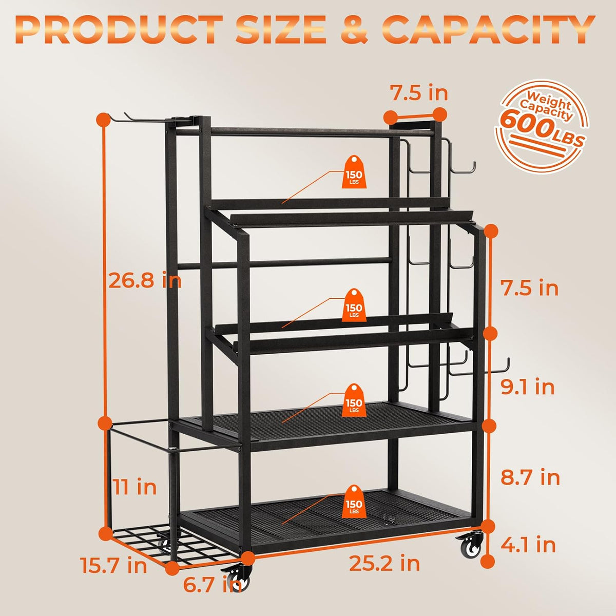 600LBS Dumbbell Rack Weight Stand - Bonvork Adjustable Weight Rack for Dumbbells, Home Gym Storage Rack for Yoga Mat Foam Roller Kettlebells, Workout Equipment Storage Organizer With Wheels