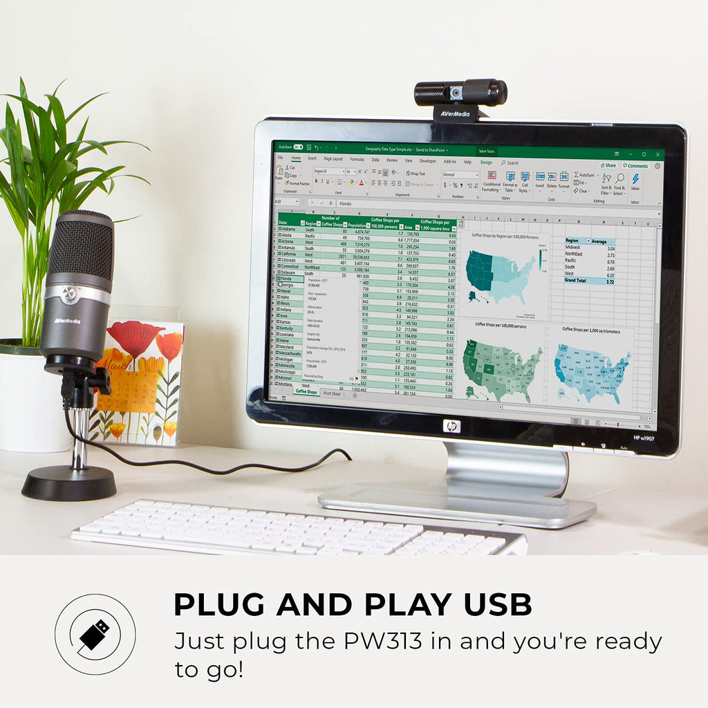 AVerMedia PW313D DualCam 2K Document Camera for Trading Cards, Miniatures