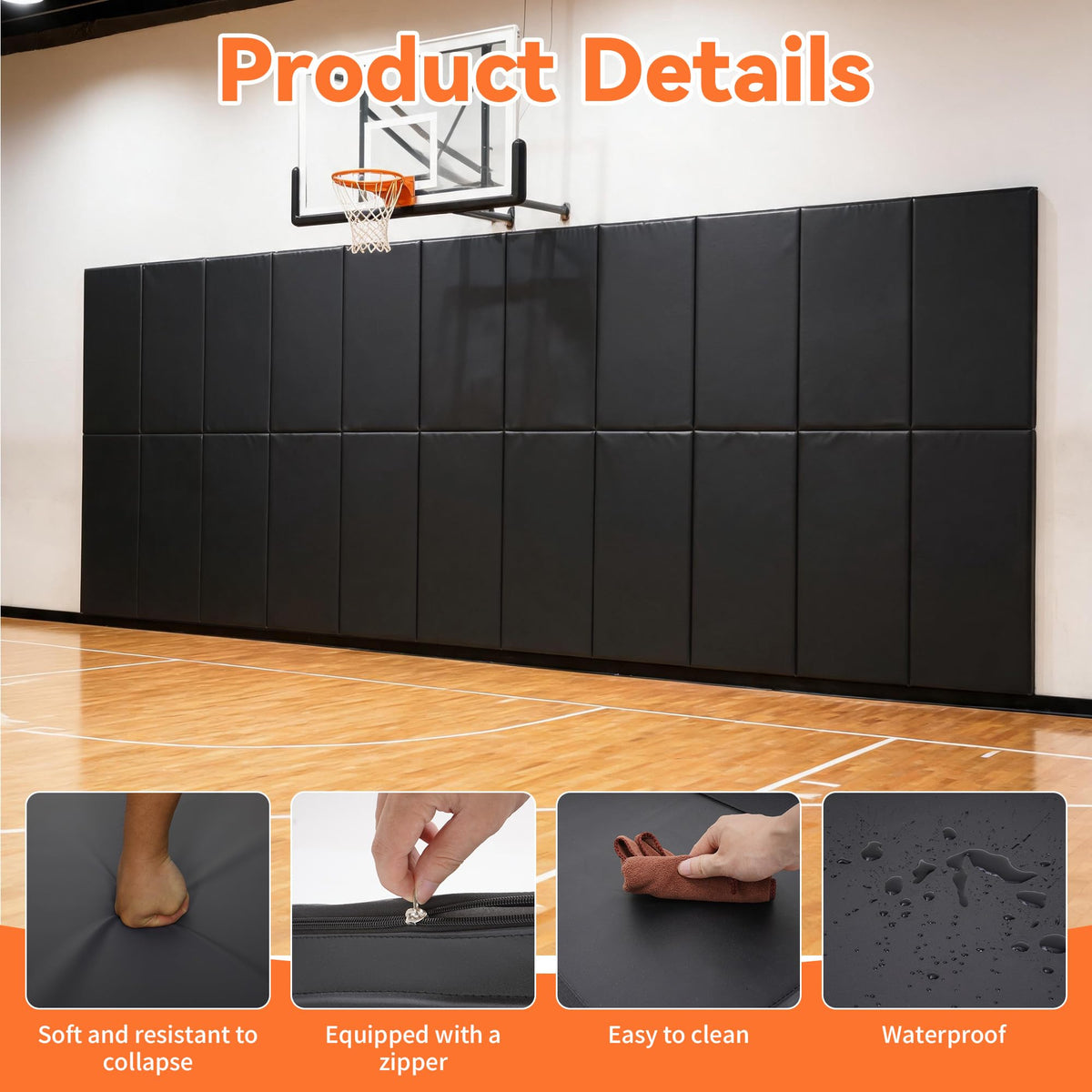 72'' Gym Wall Padding, Shock Absorbing Mat 1 Pack 23.6in Wide