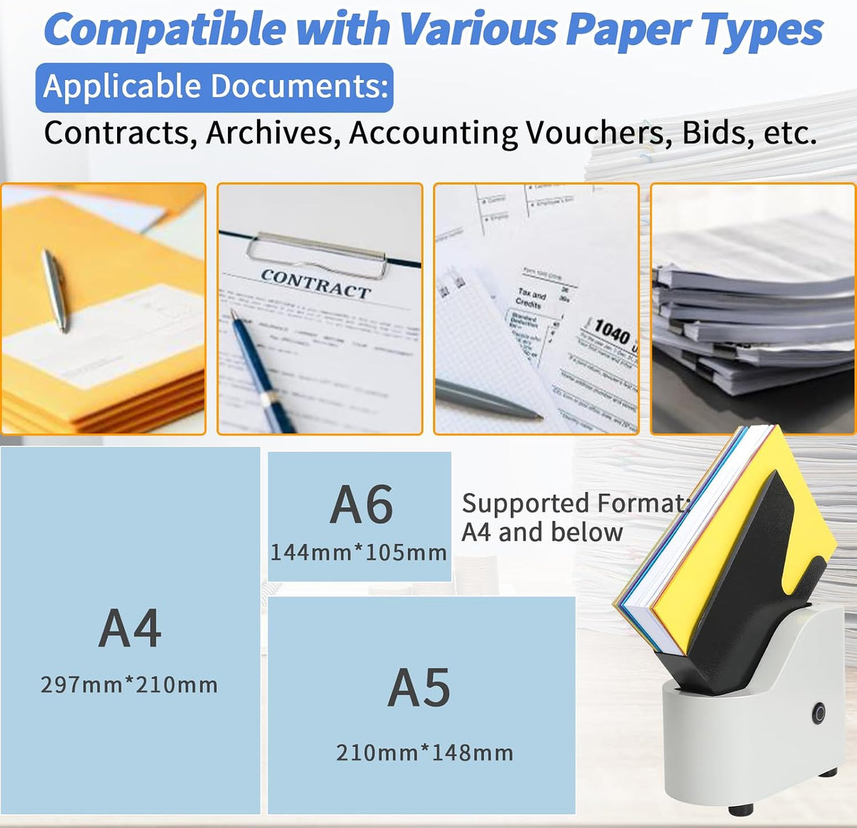 Automatic Desktop Paper Jogger, 5-Second Sorting 300-Sheet Capacity 6000R/Min Vibration Air-Blowing Desktop Paper Organizer for A4/A5/A6 Paper Sizes