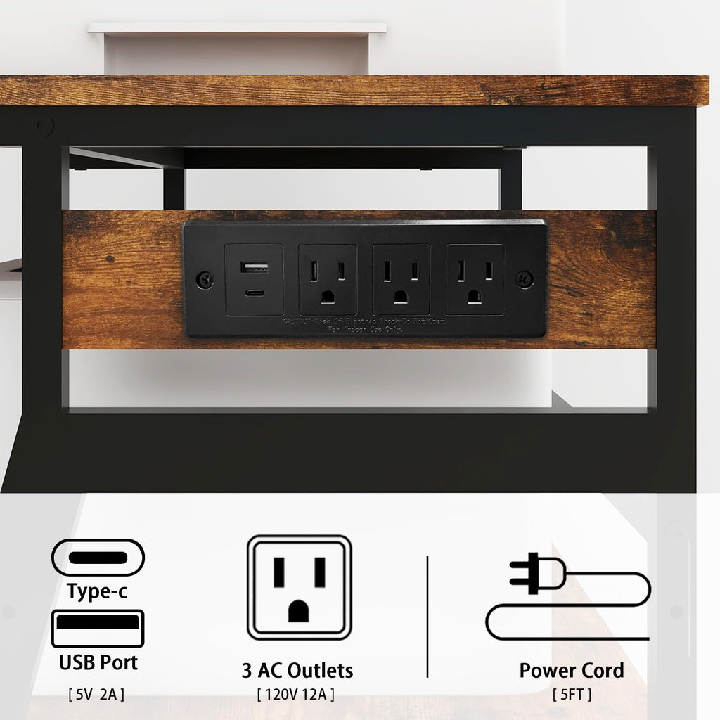 Natwind 3 Tier Large Printer Stand, 24"x20", with Charging Station,White