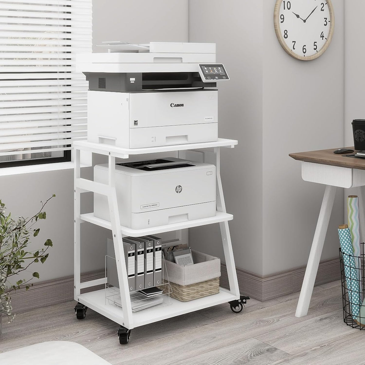 Natwind 3 Tier Large Printer Stand, 24"x20", with Charging Station,White