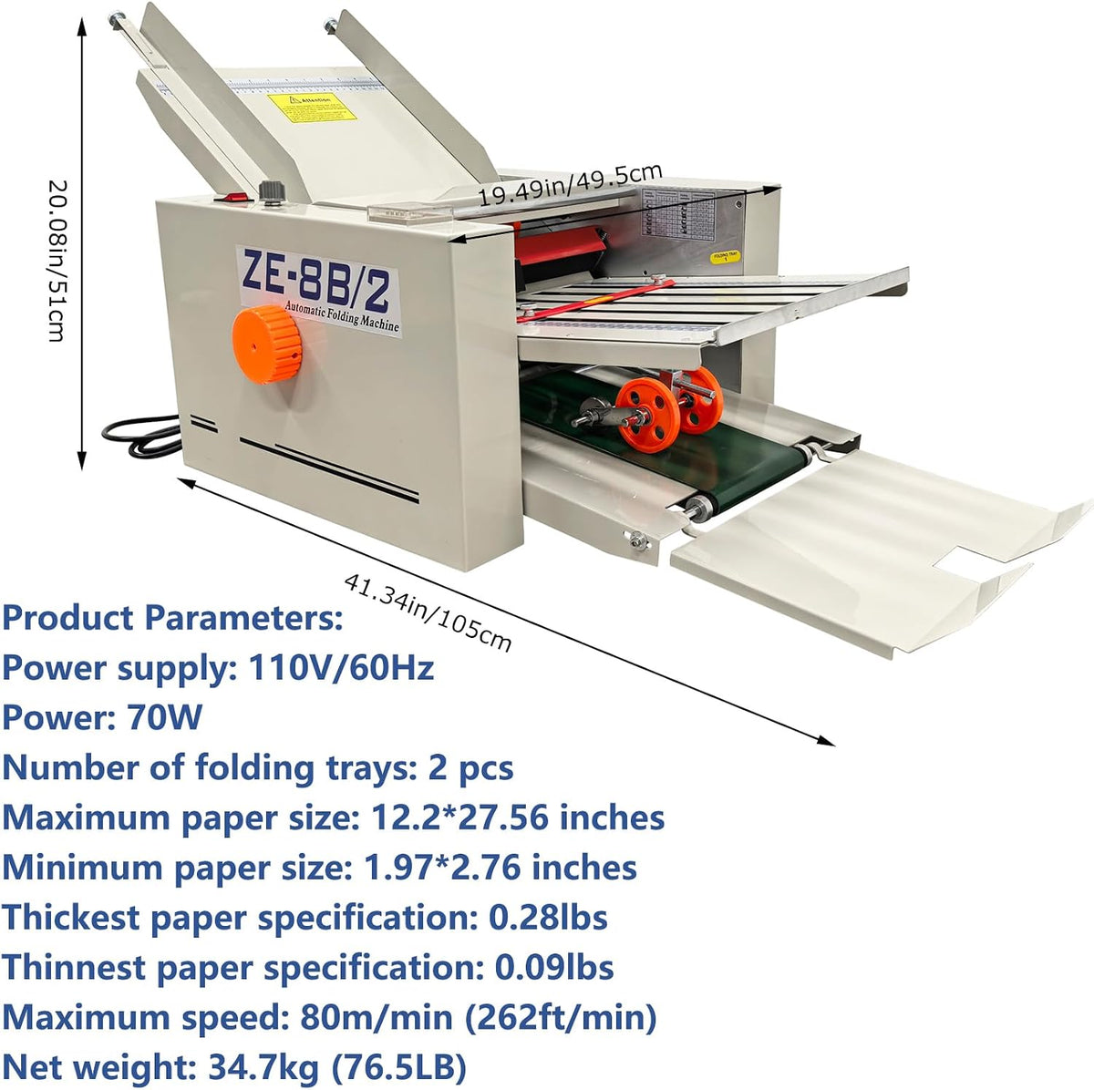 WYDDDARY Automatic Paper Folding Machine with 2 Folding Trays Fold Sizes 2x3in to 12x27in Small Horizontal Origami Machine Max Speed 262ft/min for Manuals Document Letters Commercial Cards 110V 70W