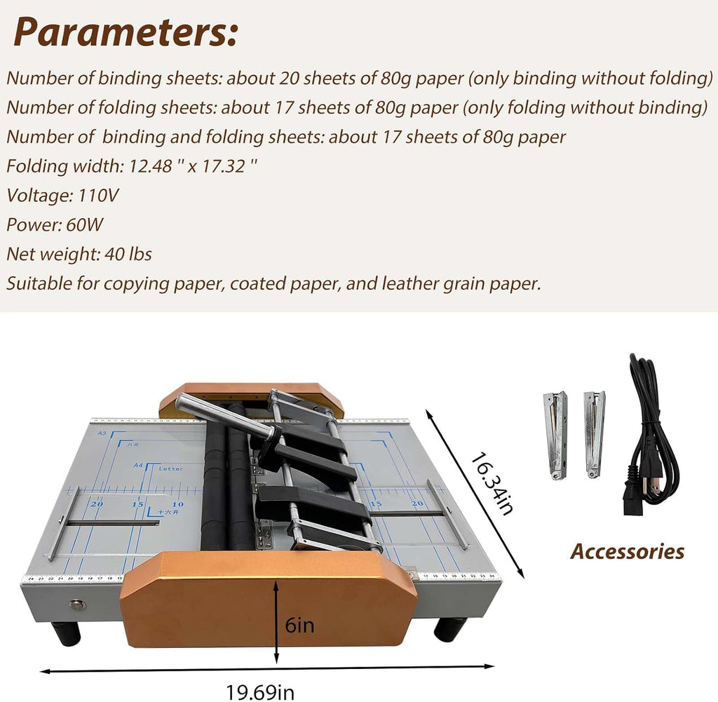 A3 Booklet Maker, Binding and Folding Machine, MAX 11.7"Ã16.5" Book Binding and Folding, Folder Stapler Stapling Machine with Two Staplers for Copy/Embossed/Copperplate Paper