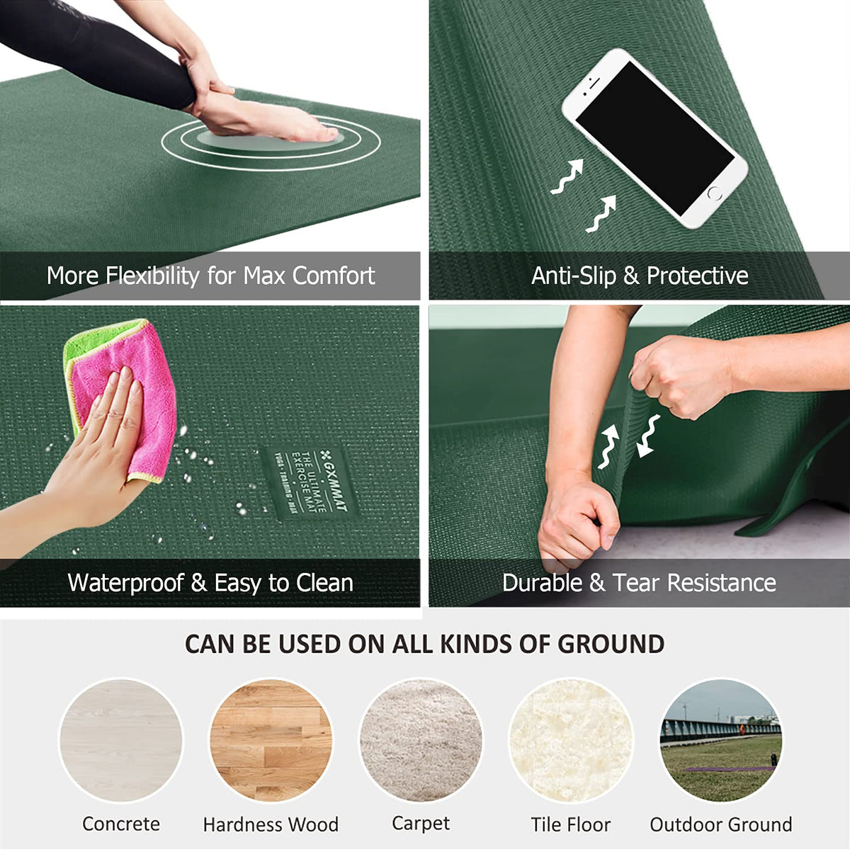 GXMMAT Large Yoga Mat 12'x6'/10'x6'/6'x8'(7mm)