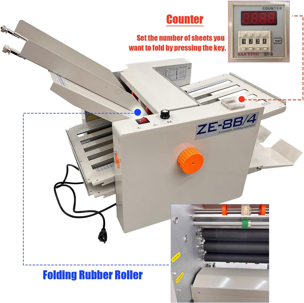 INTSUPERMAI 110V Automatic Paper Folding Machine, 4 Folding Plates, Multiple Folding Forms, Max Speed 262ft/min, Z Fold Paper Folding Machine for Manuals Document Business Letters