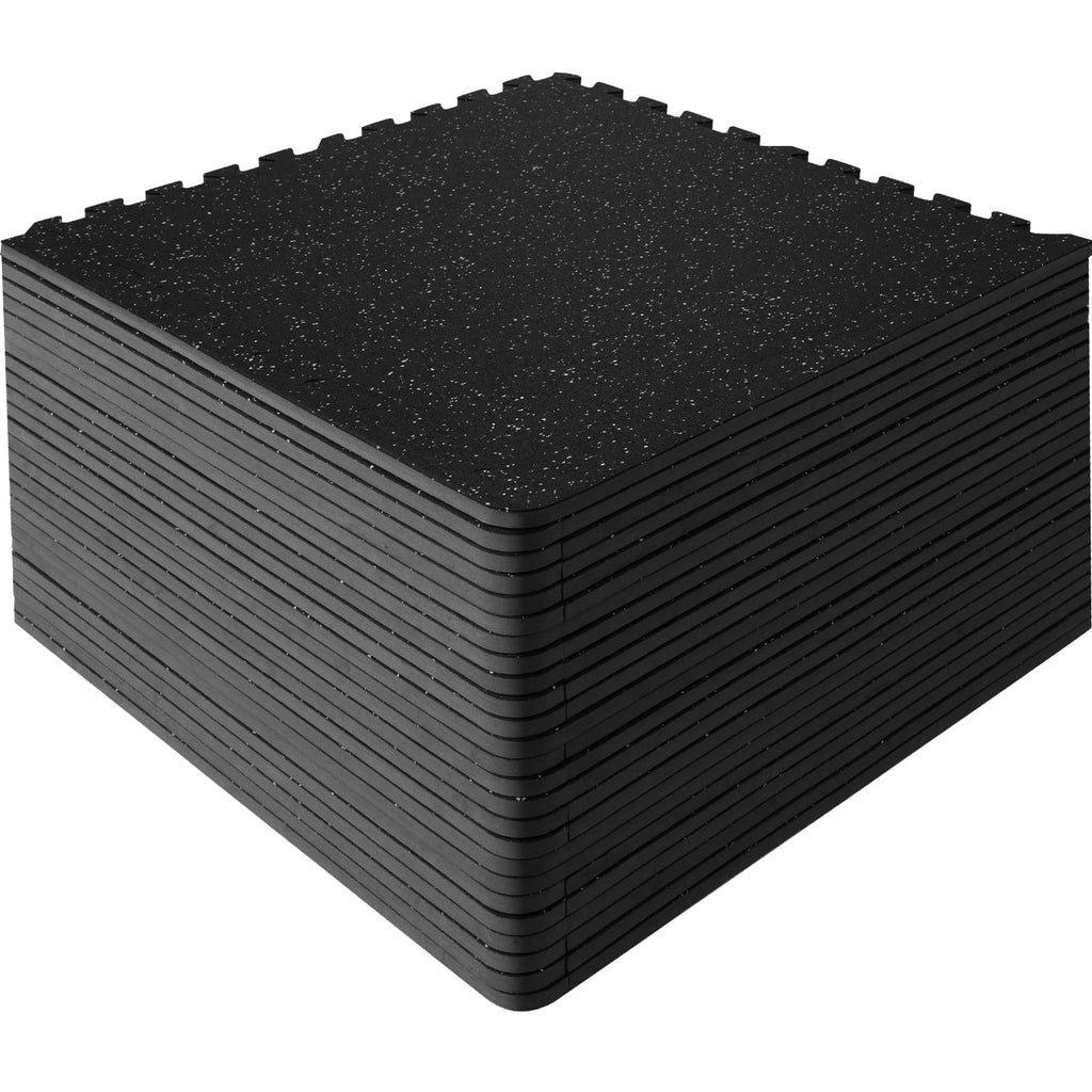VEVOR 0.56Inch 48sq.ft 12 Tiles Gym Flooring for Home Gym, Rubber Top with High Density EVA Foam, 25 x 25In Gym Floor Exercise Equipment Mats, Interlocking Gym Mats, Puzzle Workout Mats, Black & Gray