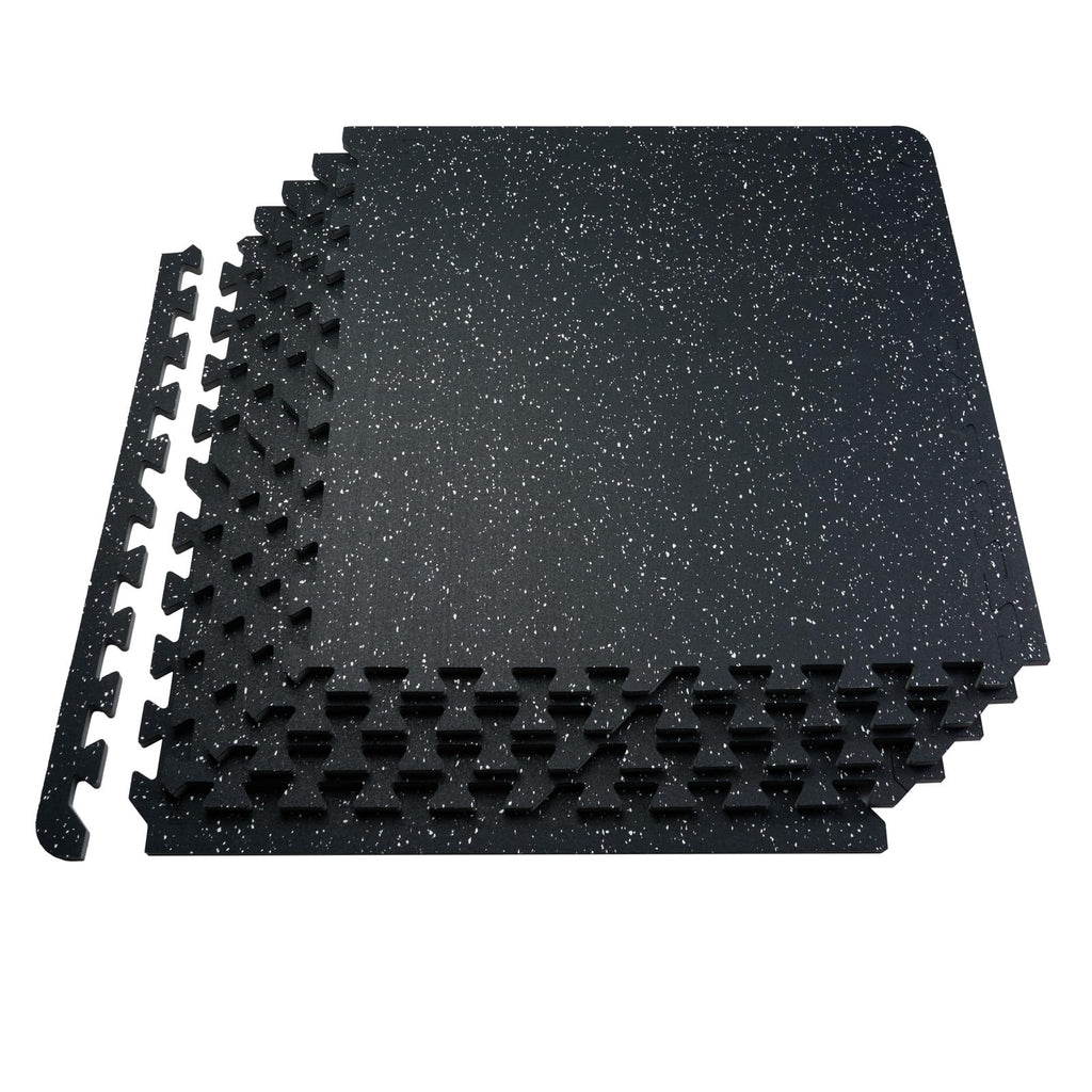 VEVOR 0.56Inch 48sq.ft 12 Tiles Gym Flooring for Home Gym, Rubber Top with High Density EVA Foam, 25 x 25In Gym Floor Exercise Equipment Mats, Interlocking Gym Mats, Puzzle Workout Mats, Black & Gray