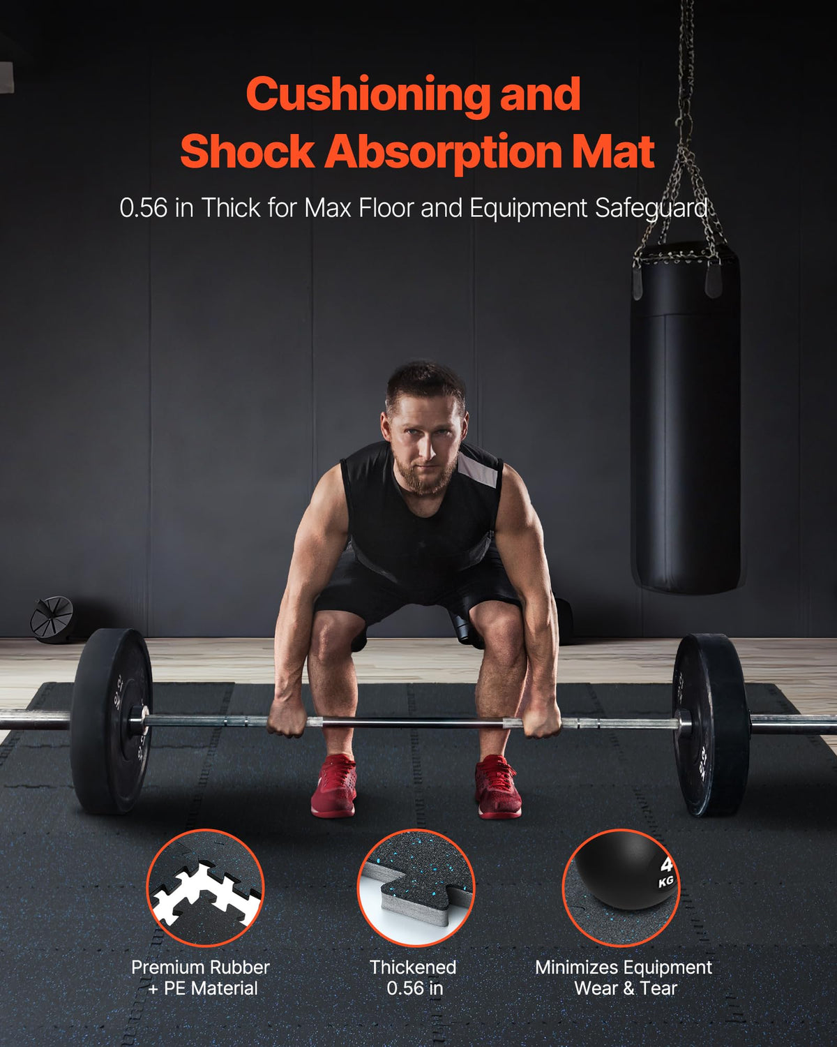 VEVOR 0.56Inch 48sq.ft 12 Tiles Gym Flooring for Home Gym, Rubber Top with High Density EVA Foam, 25 x 25In Gym Floor Exercise Equipment Mats, Interlocking Gym Mats, Puzzle Workout Mats, Black & Gray