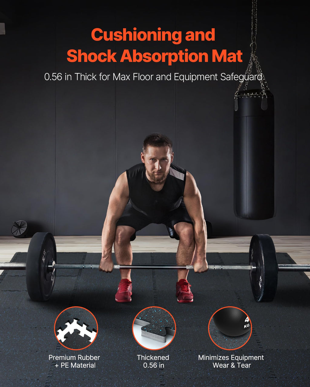 VEVOR 0.56Inch 48sq.ft 12 Tiles Gym Flooring for Home Gym, Rubber Top with High Density EVA Foam, 25 x 25In Gym Floor Exercise Equipment Mats, Interlocking Gym Mats, Puzzle Workout Mats, Black & Gray