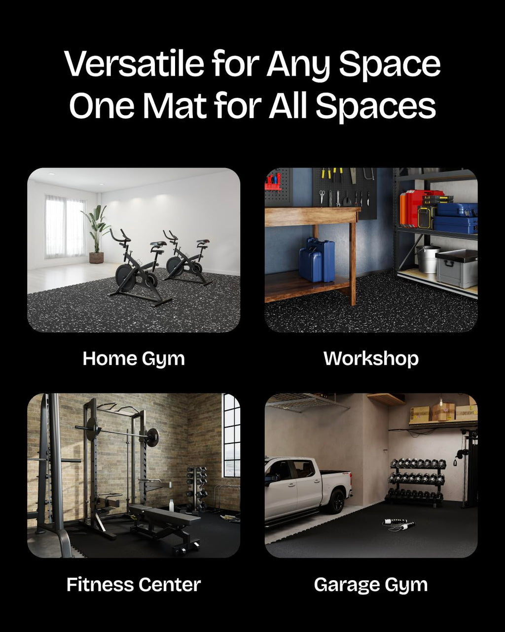 1'' Thick 48 Sq Ft Protective Gym Flooring for Home Gym, 12 Tiles Extra-Thick Rubber Top with High Density EVA Foam, Interlocking Exercise Equipment Mats, Heavy Weight Workout, Black & White