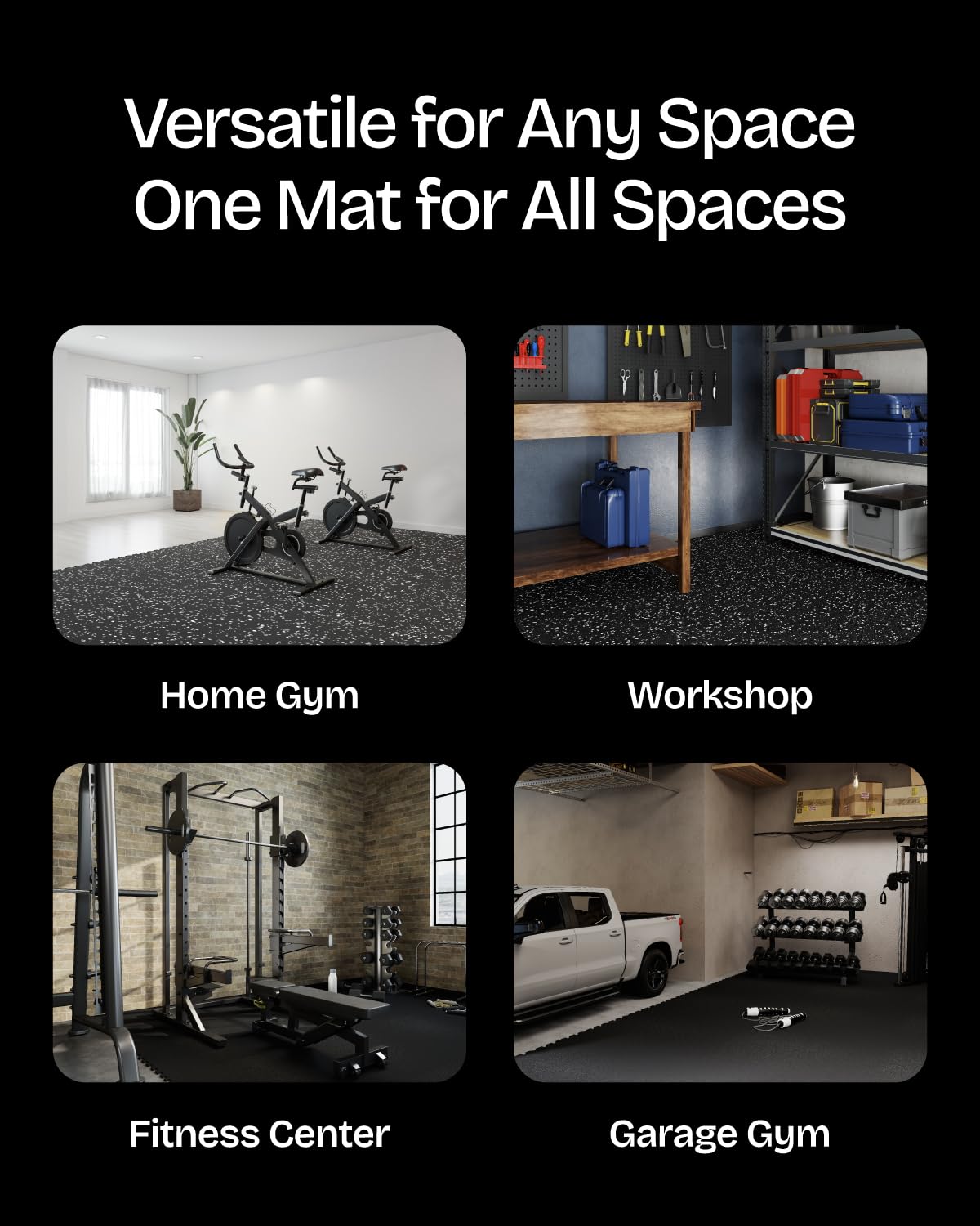 1'' Thick 48 Sq Ft Protective Gym Flooring for Home Gym, 12 Tiles Extra-Thick Rubber Top with High Density EVA Foam, Interlocking Exercise Equipment Mats, Heavy Weight Workout, Black & White