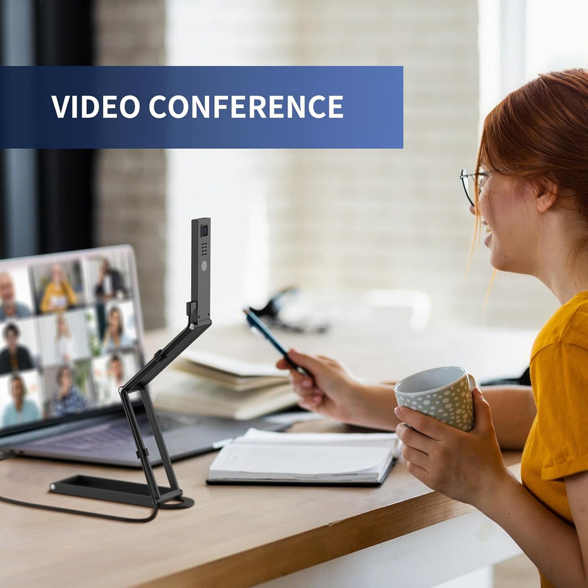 NETUM Document Camera & Webcam 4K with Microphone, USB Visualiser, 3-Level Touch LED, AutoFocus, Image Invert, Fold, for Windows - Remote Teaching & Live Demo (SD-1300)