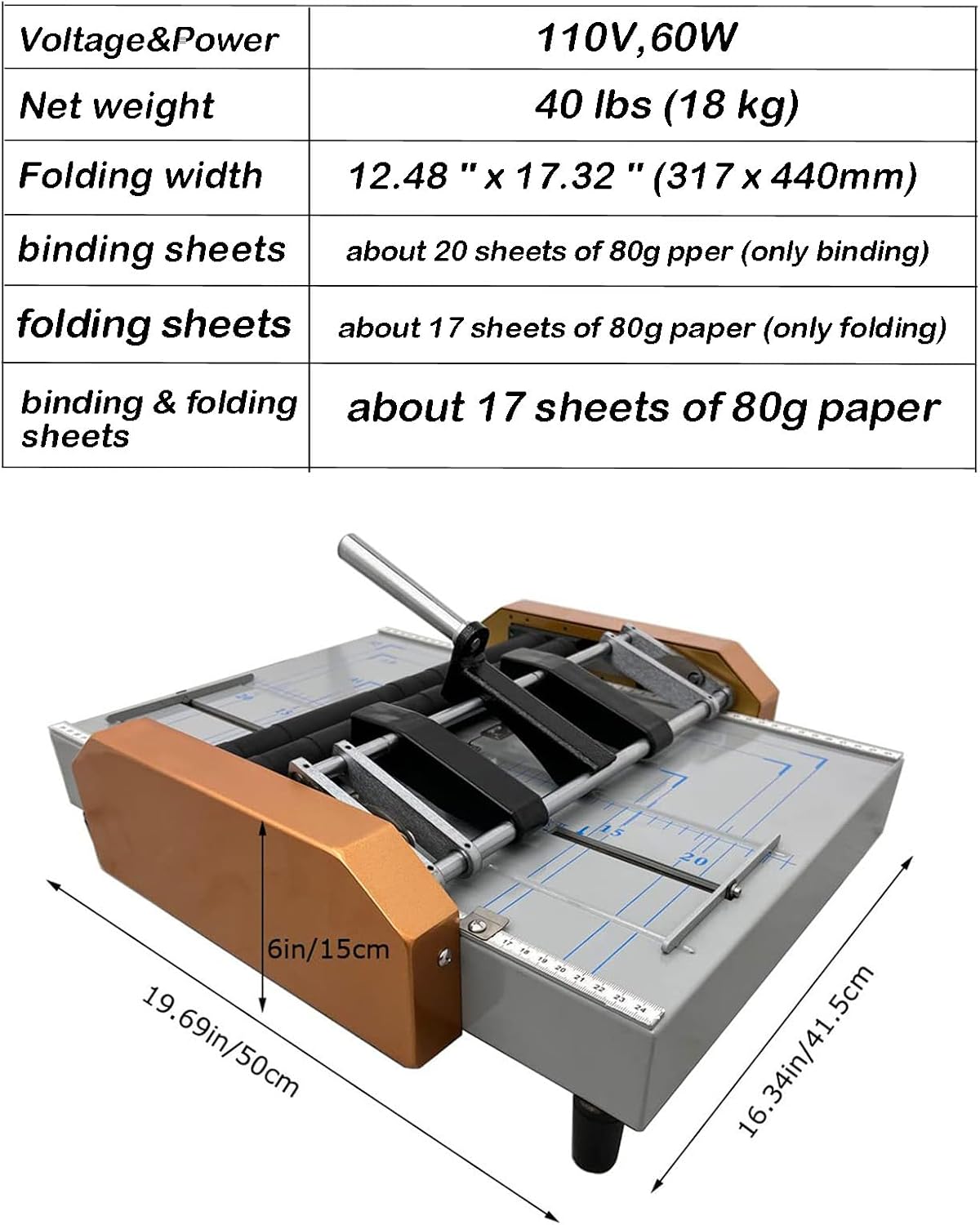 INTBUYING A3 Booklet Maker 3in1 Folding Binding Machine 17sheets Capacity Paper Booklet Binder Maker Folding Stapling 110V 60W 5 Stapling Positions