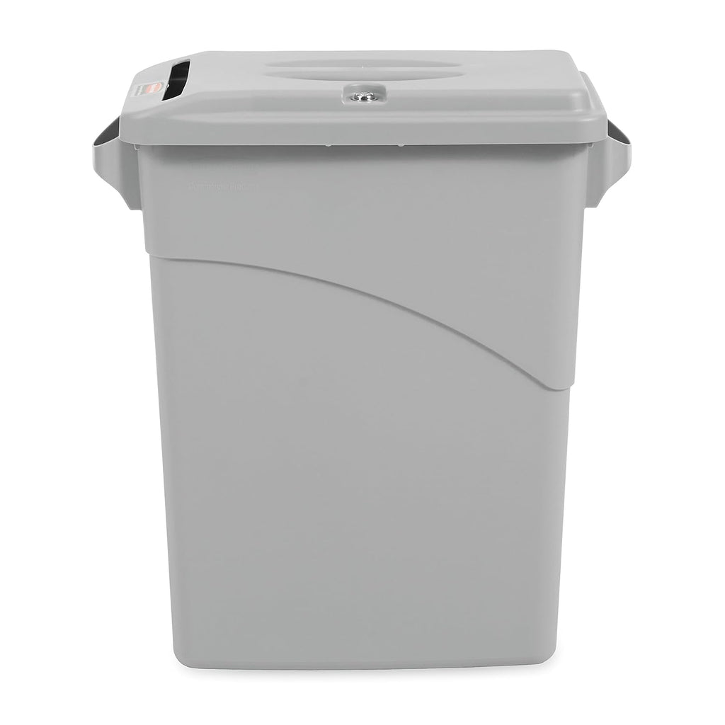 Rubbermaid Commercial Products Slim Jim Confidential Document Trash Can with Lid, 16-Gallon, Gray, Keyed Lock for Secure Disposable of Documents