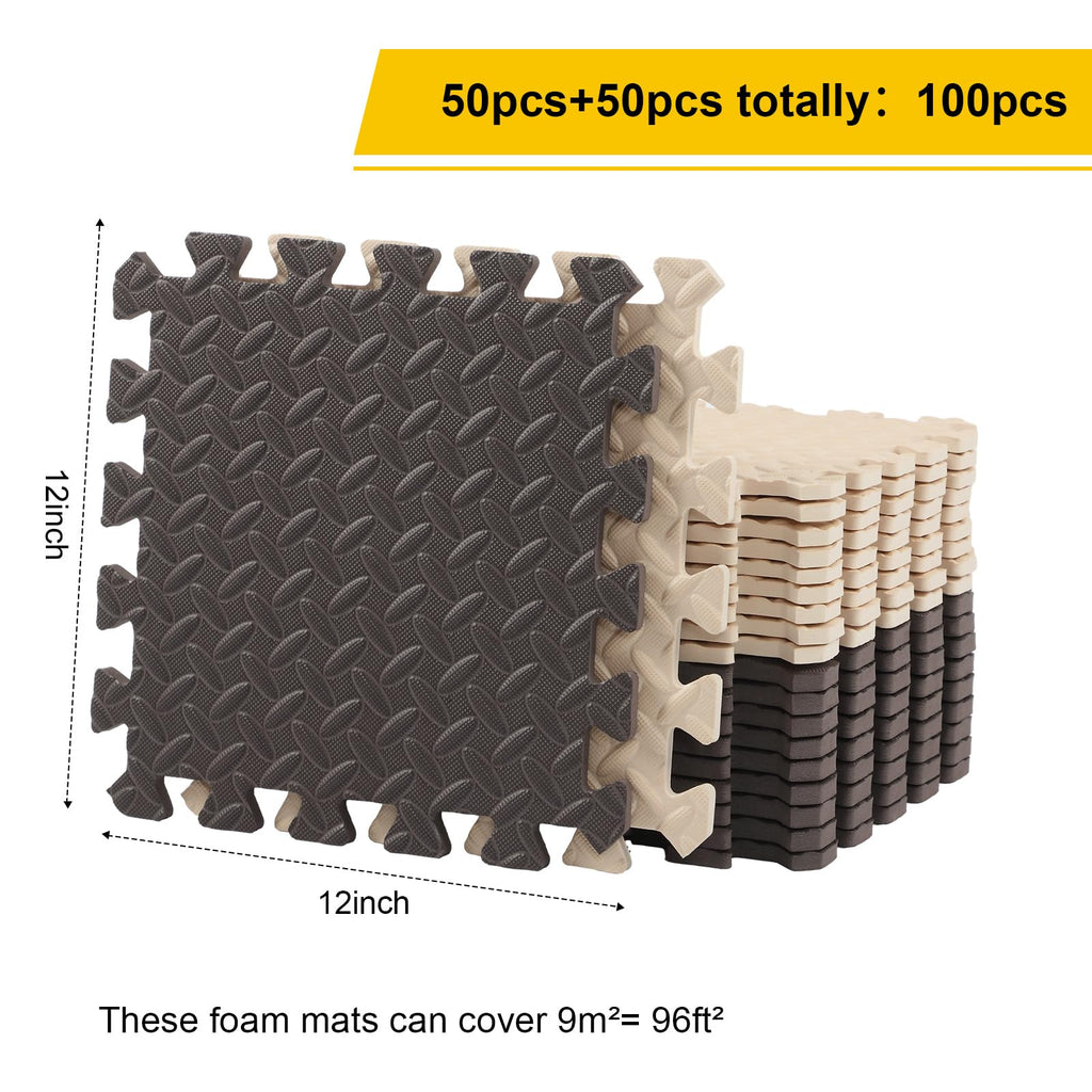 Ecally 100 Pcs 12 x 12 Gym Mat Foam Floor Mats for Home Gym Covers 96 Sq Ft Puzzle Exercise Square Interlocking Carpet Tiles with Border for Workouts Equipment Yoga Pilates (Black,Red)