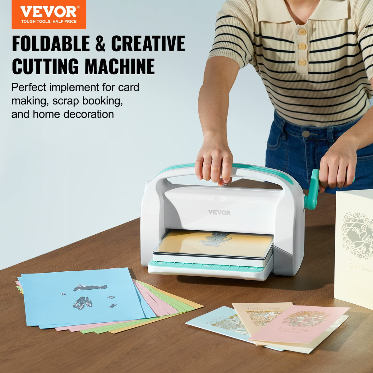 VEVOR Manual Die Cutting and Embossing Machine, 9" Opening, Portable Die Cut Machine Set with Cutting Dies, Embossing Folders, Paper Sheets, Cutting Plates, for Scrapbooking, Card Making, Crafting