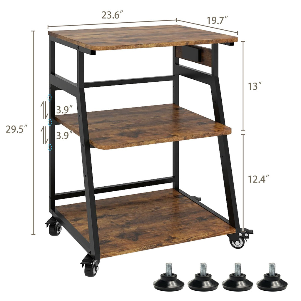 Natwind 3 Tier Large Printer Stand, 24"x20", with Charging Station,White