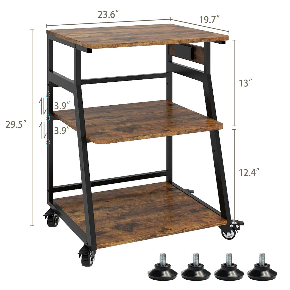 Natwind 3 Tier Large Printer Stand, 24"x20", with Charging Station,White