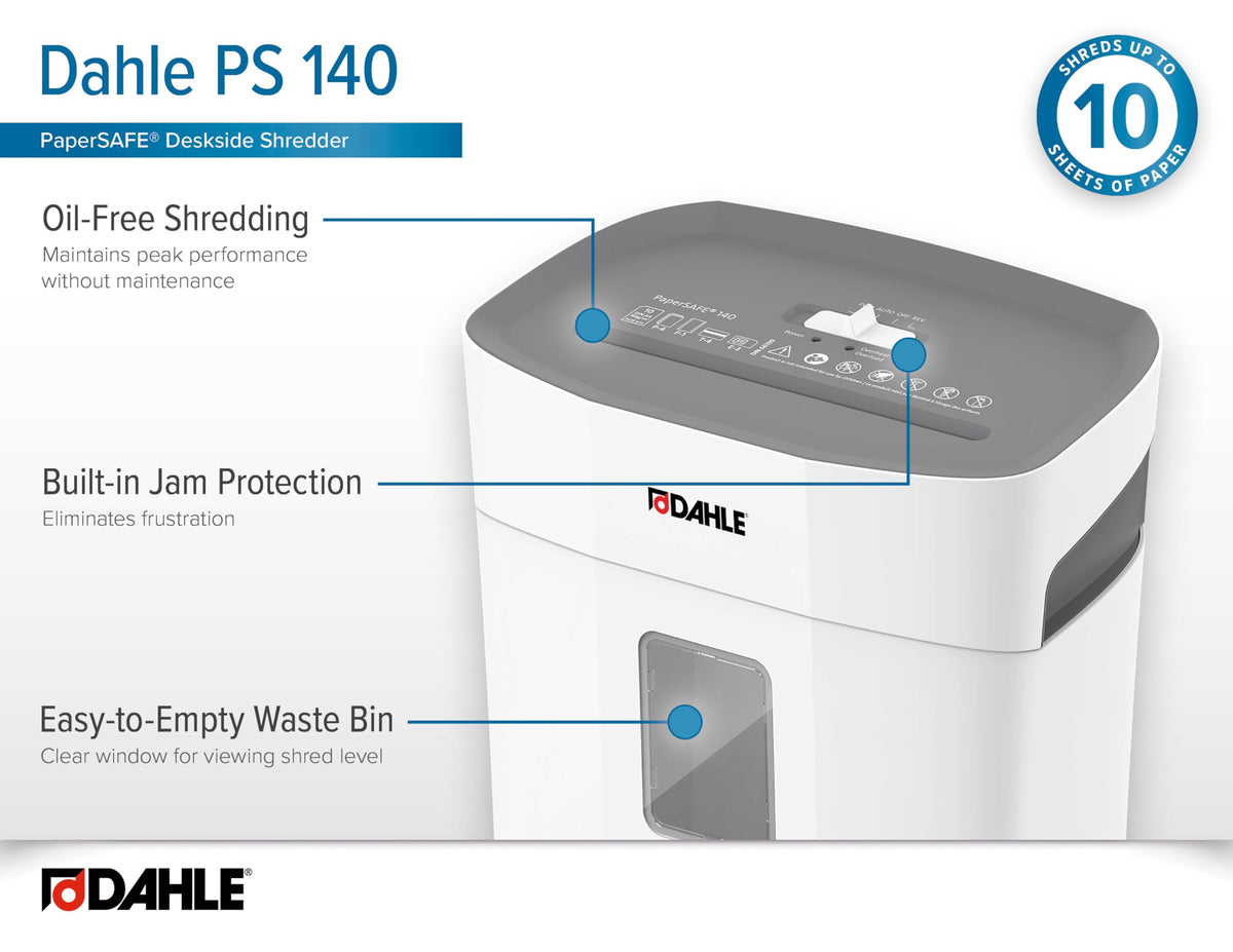 Dahle PaperSAFE PS 100 Paper Shredder, Oil Free, Jam Protection, Security Level P-4, 5 Sheet Max, Shreds Staples, Paper Clips & Credit Cards